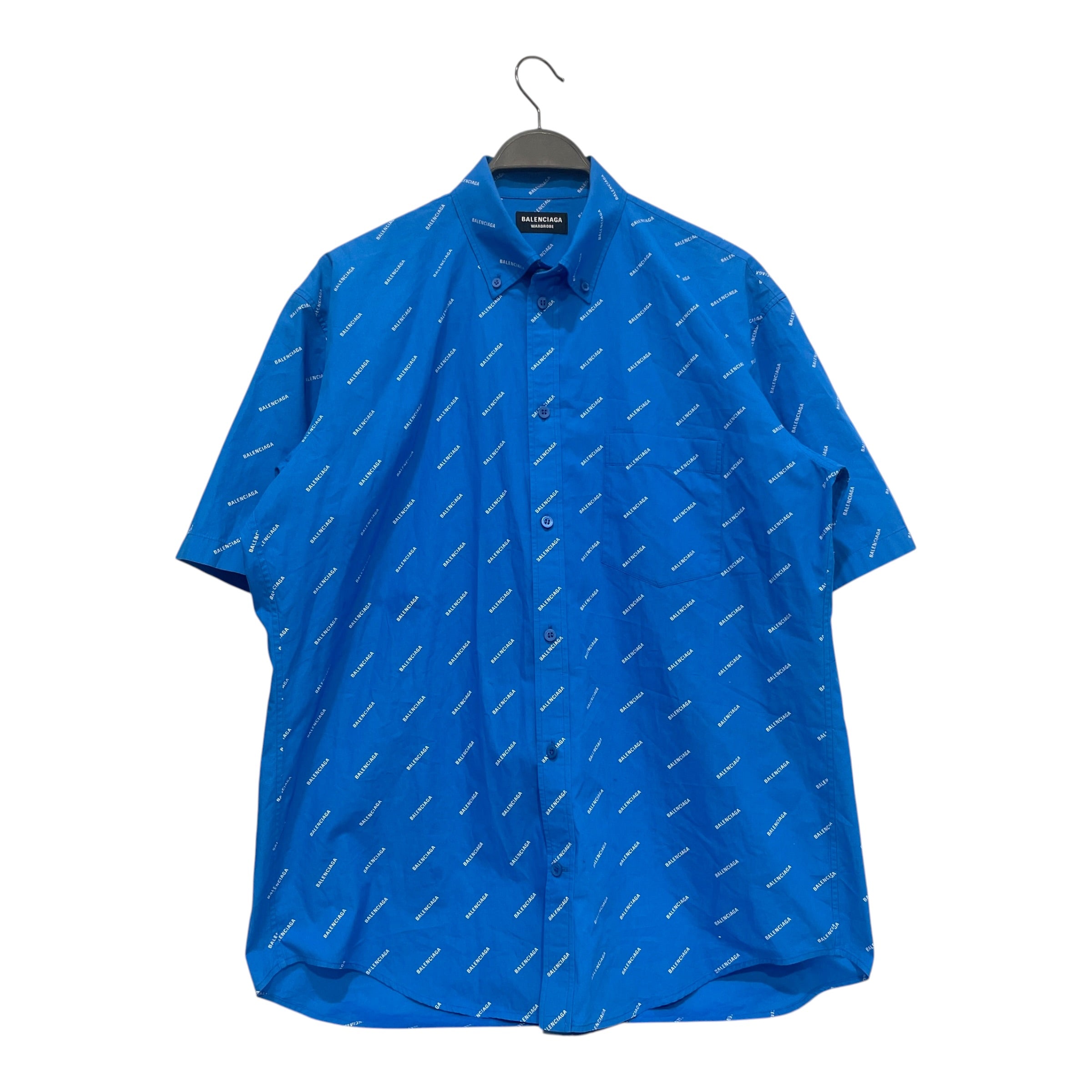BALENCIAGA/SS Shirt/38/Cotton/BLU/All Over Print/All Over Logo S/S Shirt view 1