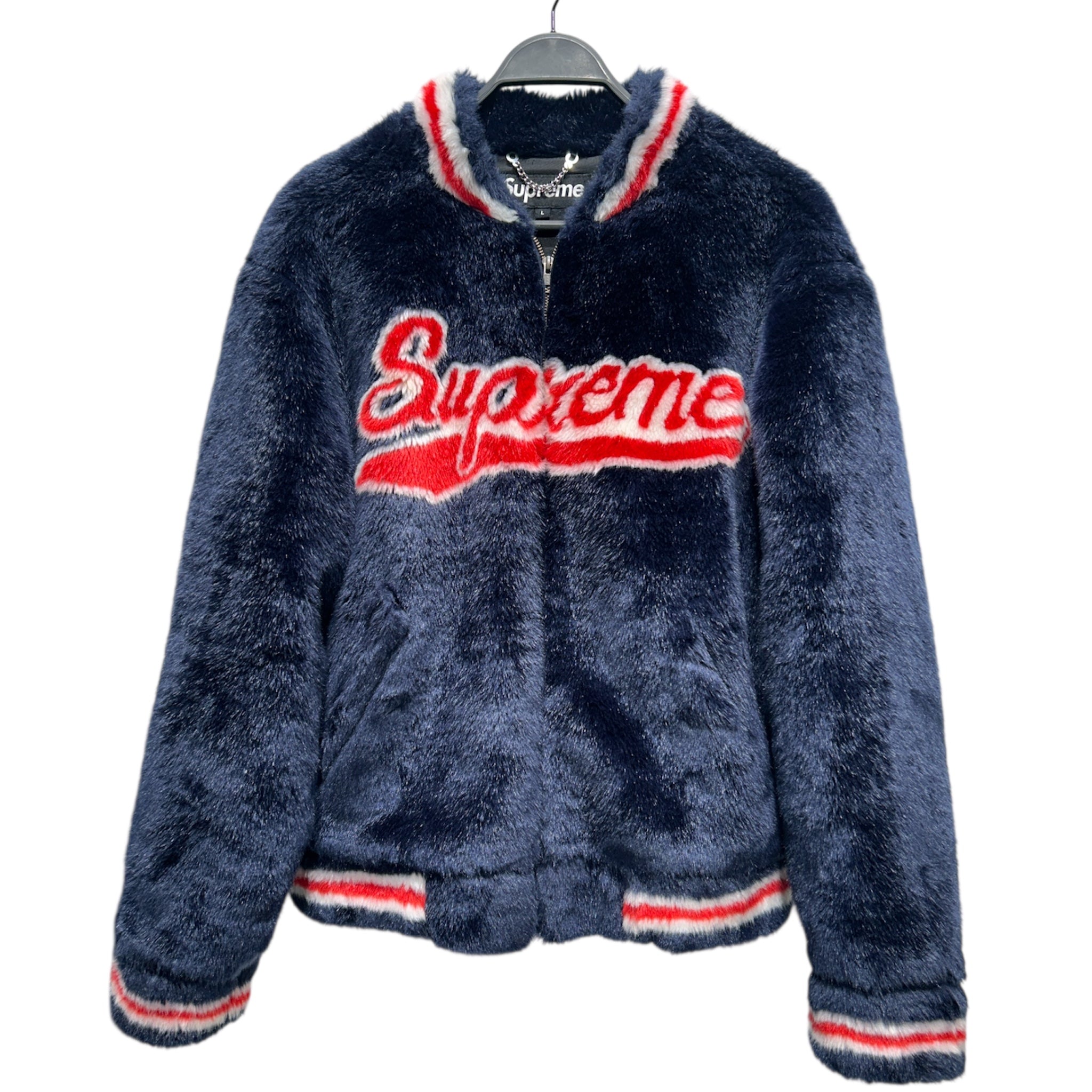 Supreme/Baseball Jkt/L/Acrylic/NVY/Graphic/FAUX FUR VARSITY view 1