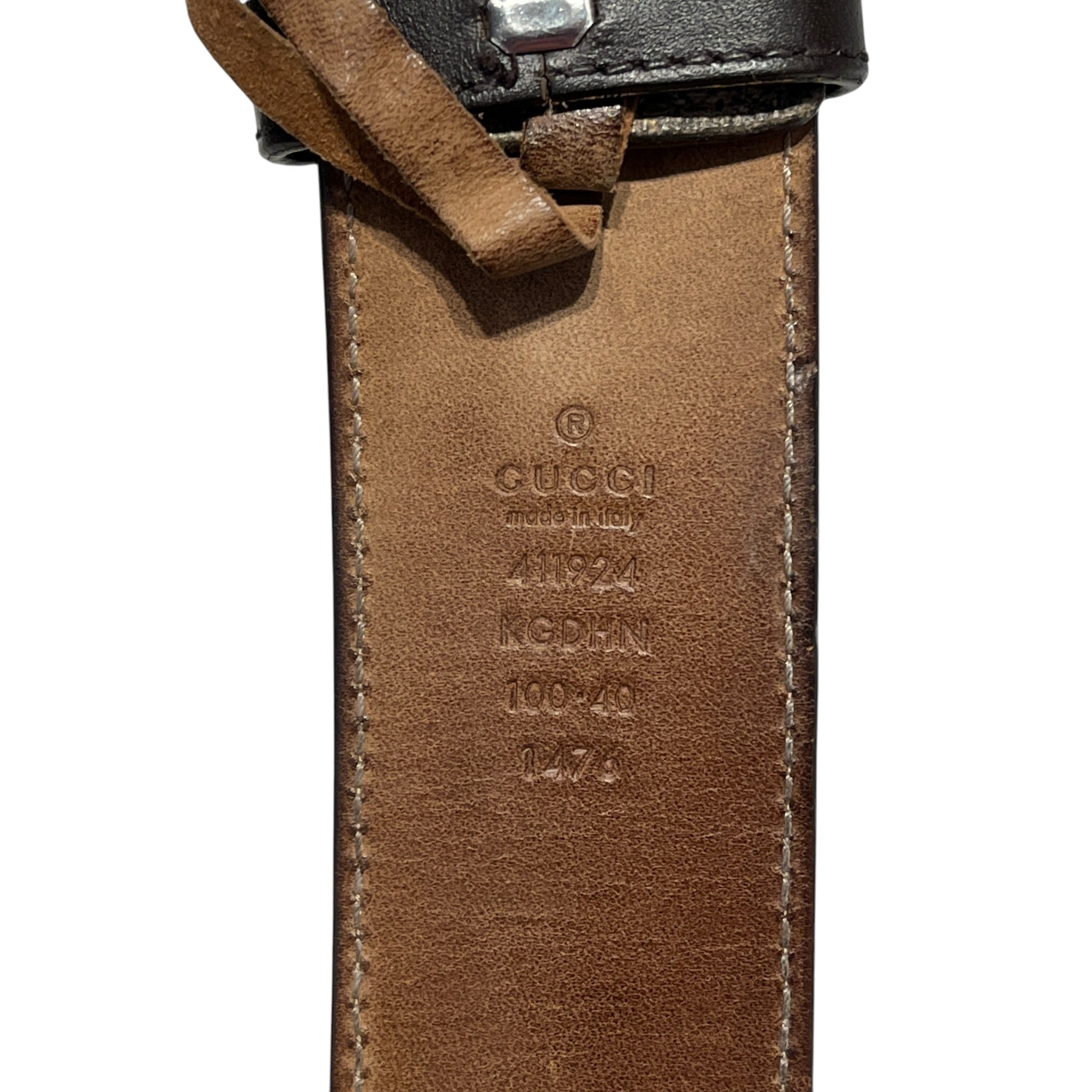 GUCCI/Belt/Monogram/Leather/GRY/M's/SILVER LOGO BUCKLE/BRW INSIDE view 3