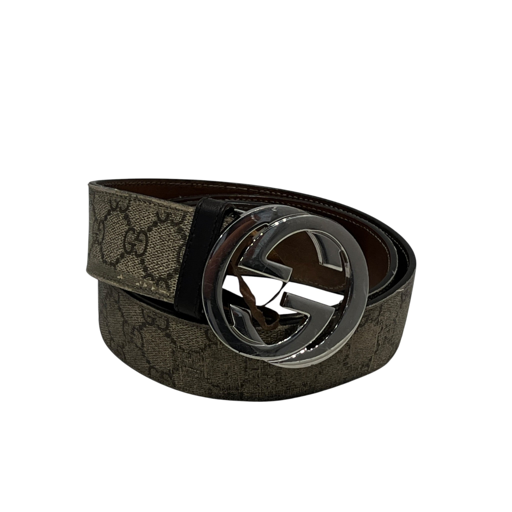 GUCCI/Belt/Monogram/Leather/GRY/M's/SILVER LOGO BUCKLE/BRW INSIDE view 1