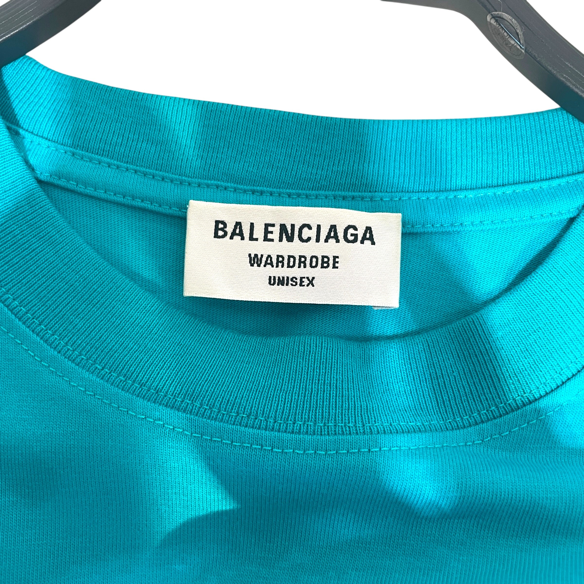 BALENCIAGA/T-Shirt/XS/Cotton/BLU/Wide Line Turquoise T-shirt view 7