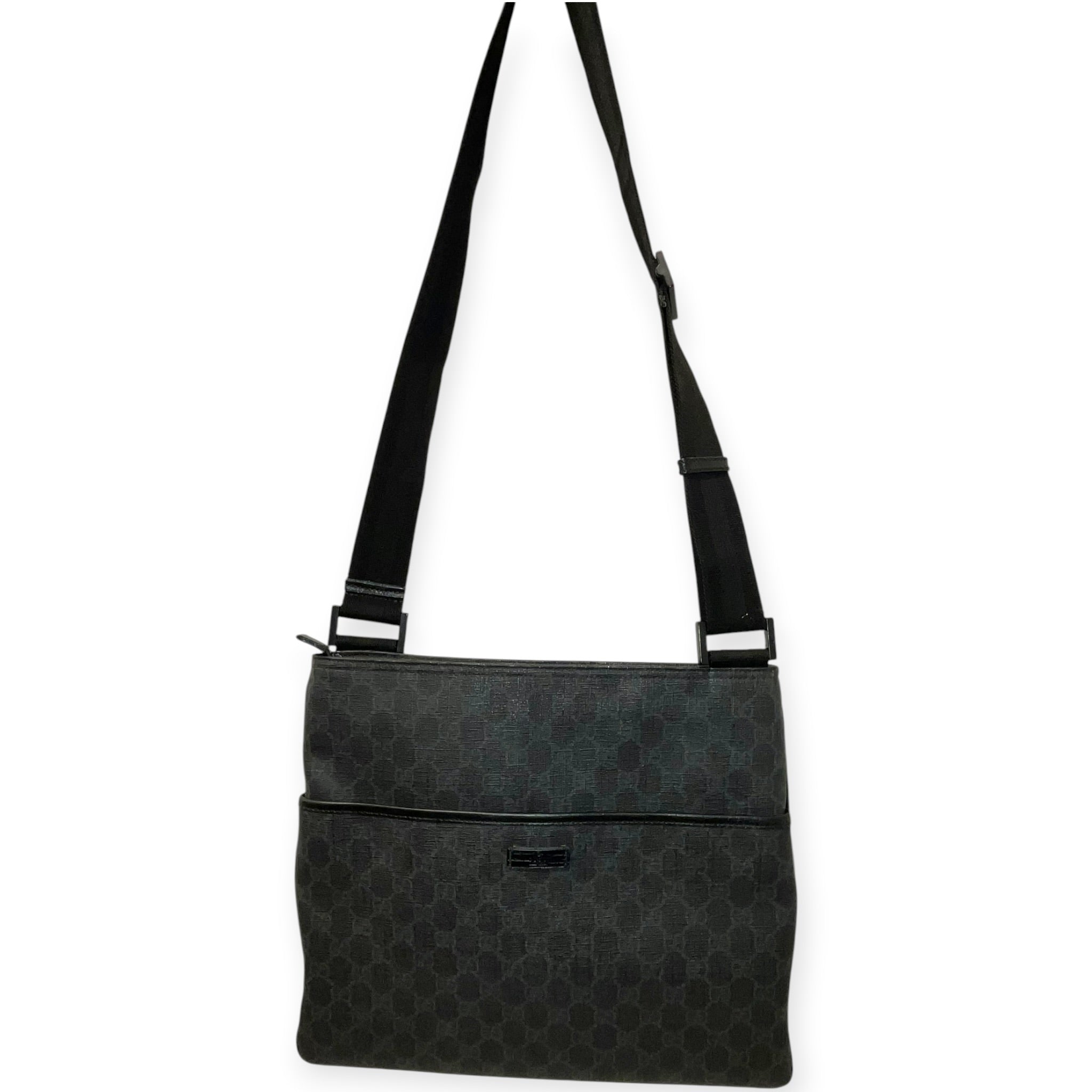 GUCCI/Cross Body Bag/Monogram/Leather/BLK/gg supreme messenger tote view 1