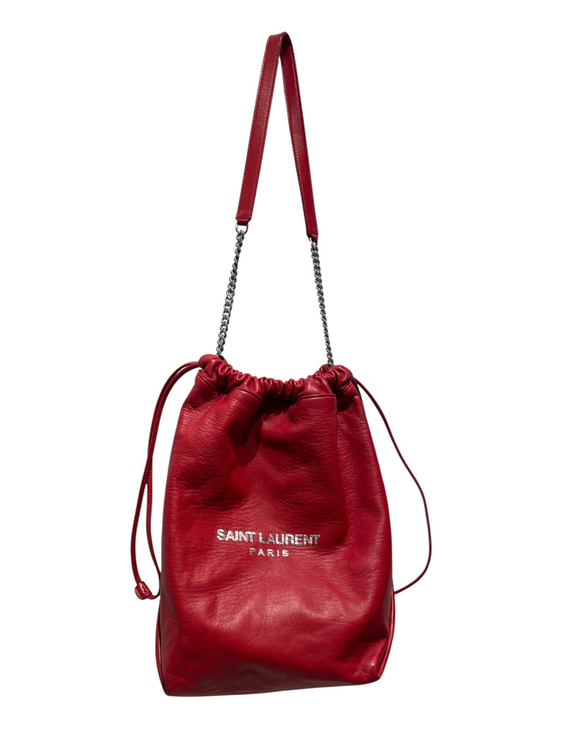 SAINT LAURENT/Cross Body Bag/Leather/RED/TEDDY BUCKET BAG + POUCH