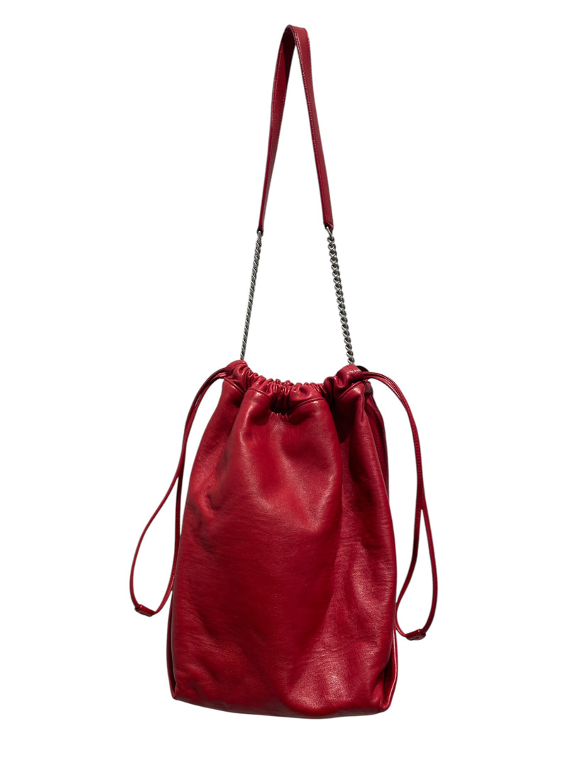 SAINT LAURENT/Cross Body Bag/Leather/RED/TEDDY BUCKET BAG + POUCH