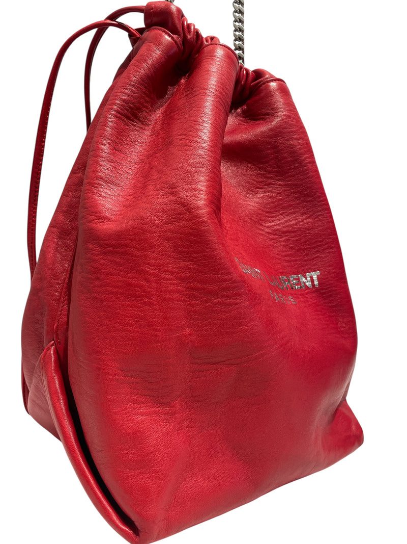 SAINT LAURENT/Cross Body Bag/Leather/RED/TEDDY BUCKET BAG + POUCH