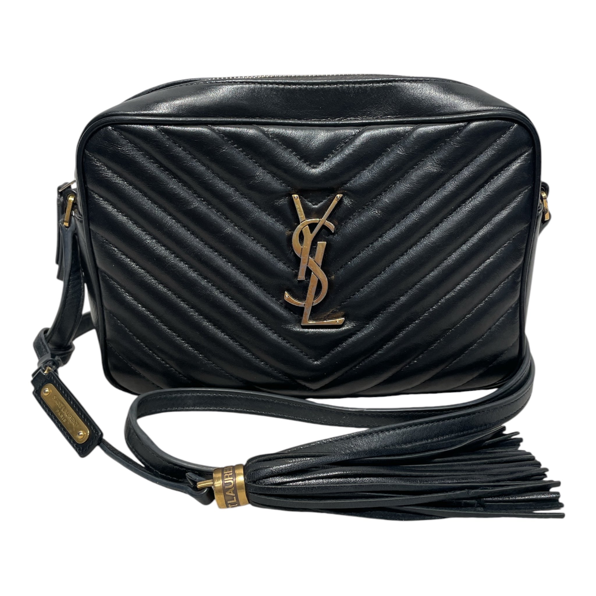 SAINT LAURENT/Cross Body Bag/Leather/BLK/CAMERA BAG WITH TASSLE view 1