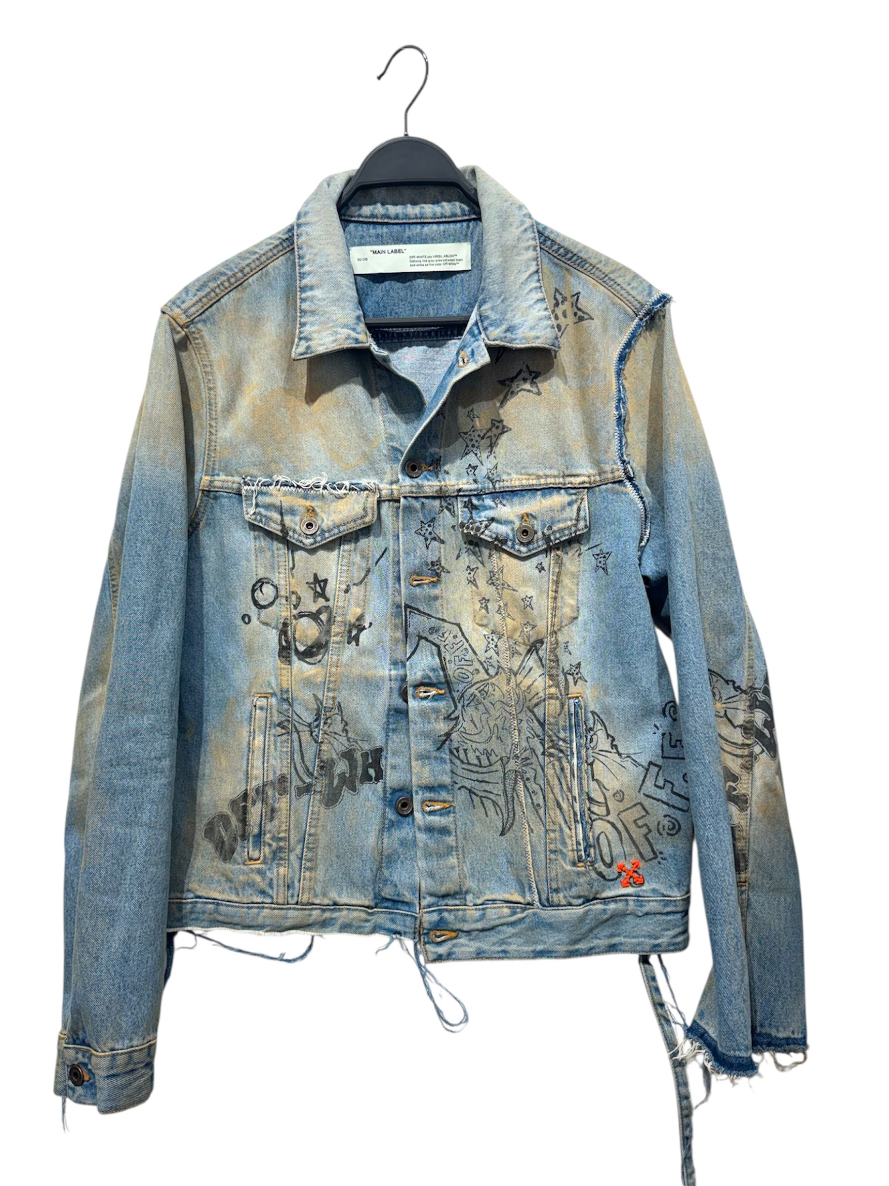 OFF-WHITE/Denim Jkt/L/Denim/IDG/All Over Print/Drawn On Wizard Slim view 1