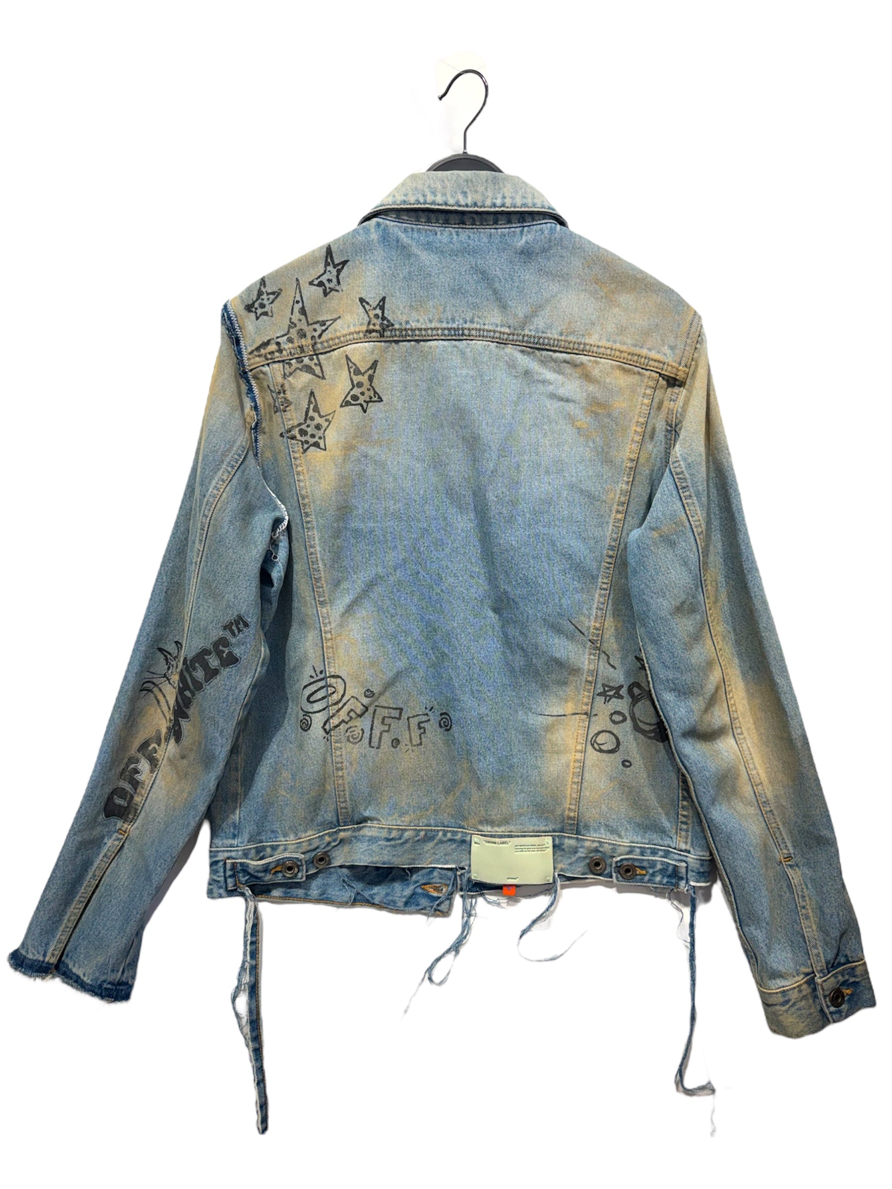 OFF-WHITE/Denim Jkt/L/Denim/IDG/All Over Print/Drawn On Wizard Slim view 2