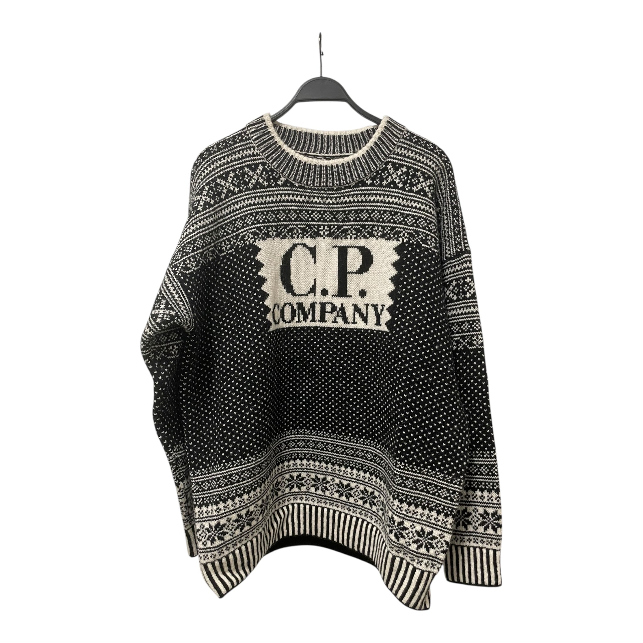 C.P.COMPANY/Sweater/XL/All Over Print/Wool/BLK/WHT-ACCENT KNIT SWETR view 1