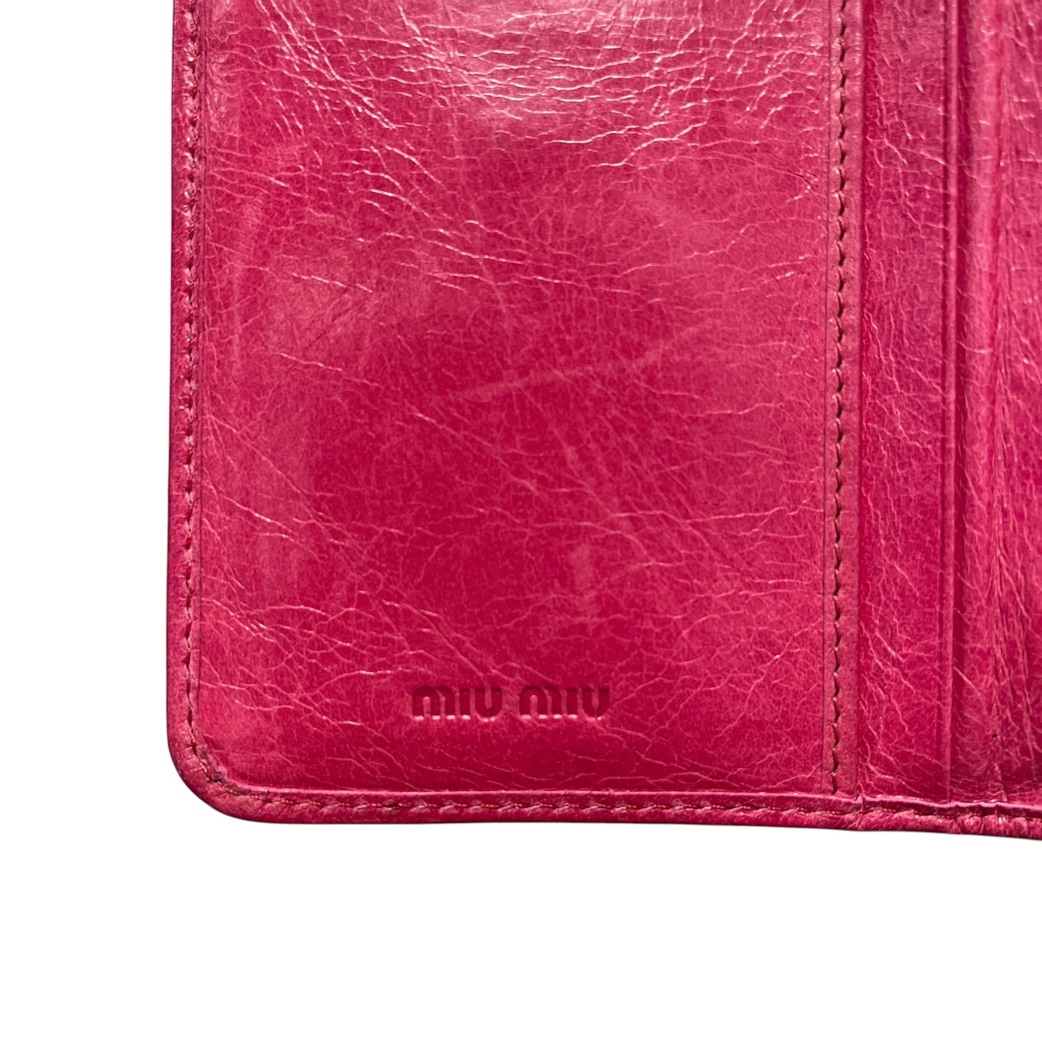 MIU MIU/Bifold Wallet/Leather/PNK/L's/front bow / gold hardware view 5