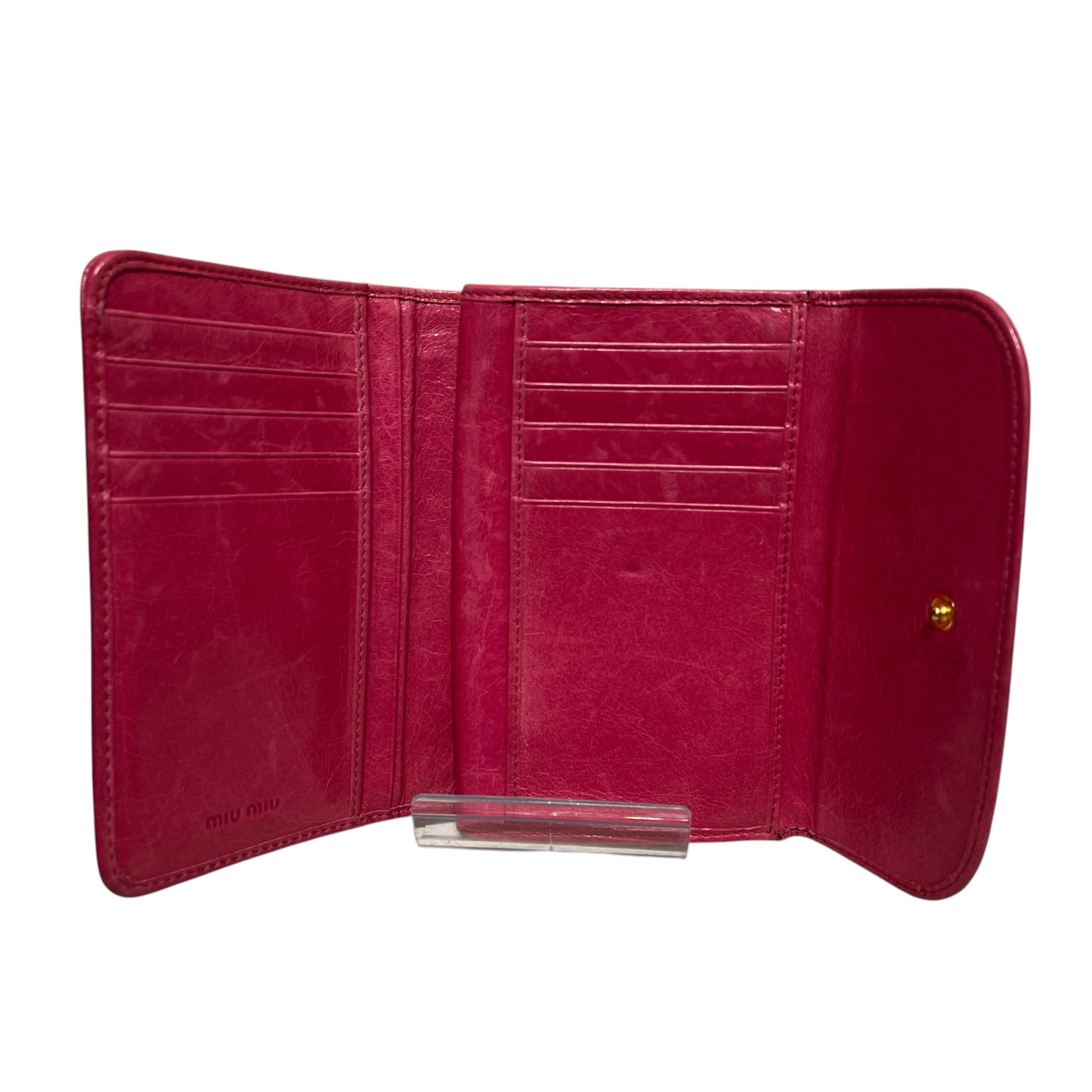 MIU MIU/Bifold Wallet/Leather/PNK/L's/front bow / gold hardware view 4