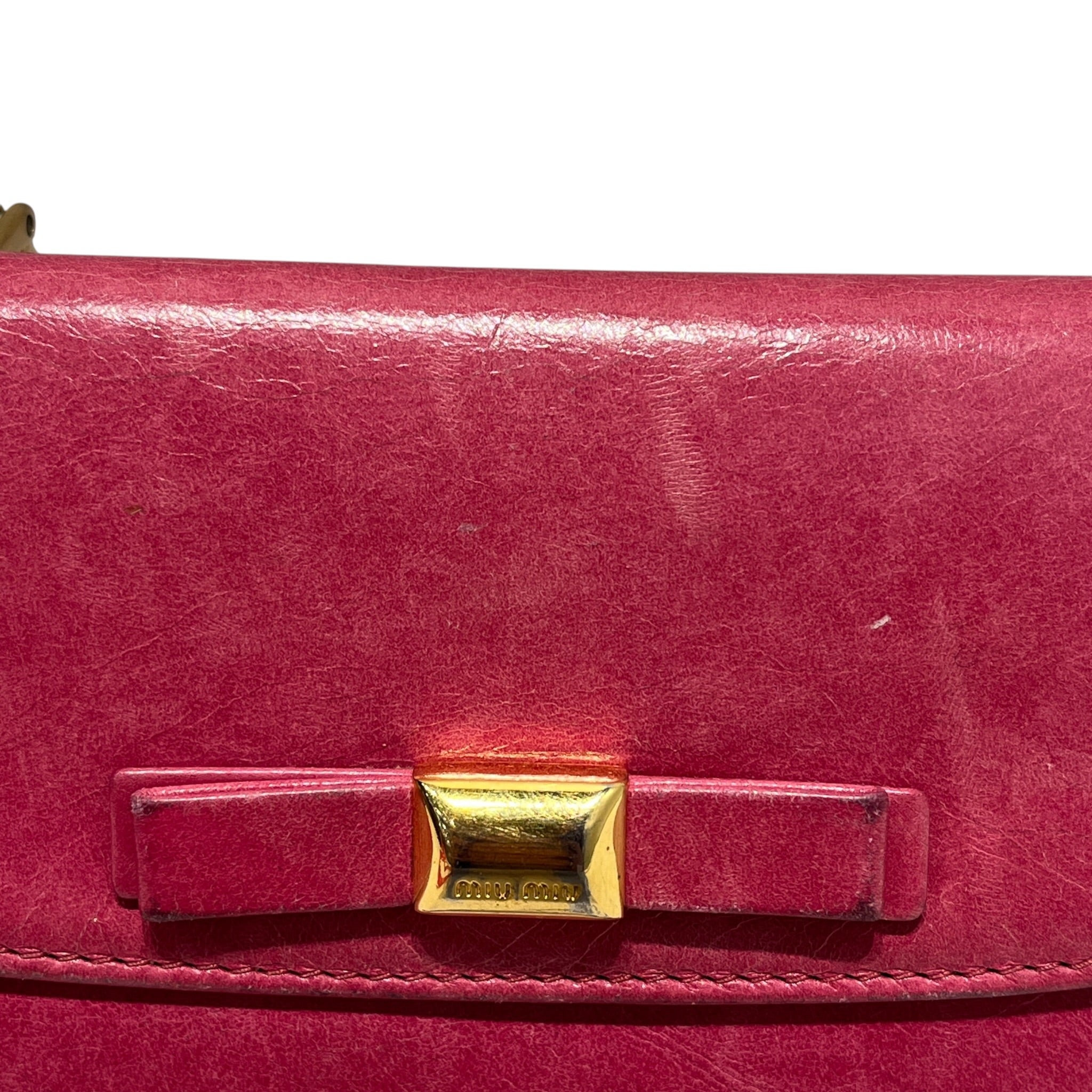 MIU MIU/Bifold Wallet/Leather/PNK/L's/front bow / gold hardware view 7