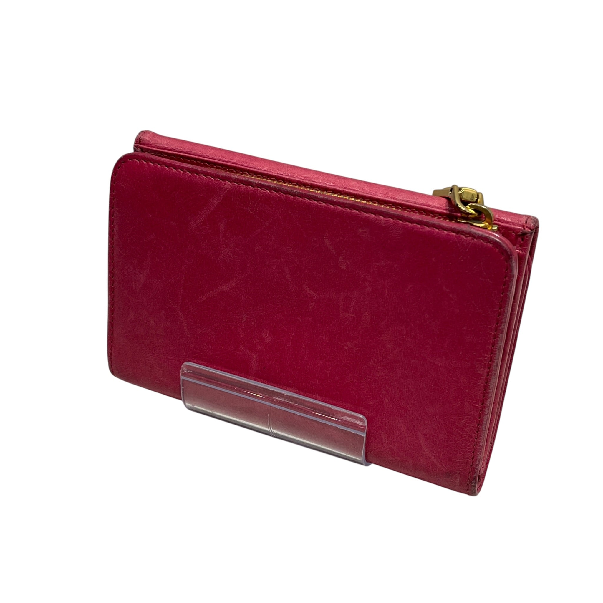 MIU MIU/Bifold Wallet/Leather/PNK/L's/front bow / gold hardware view 2