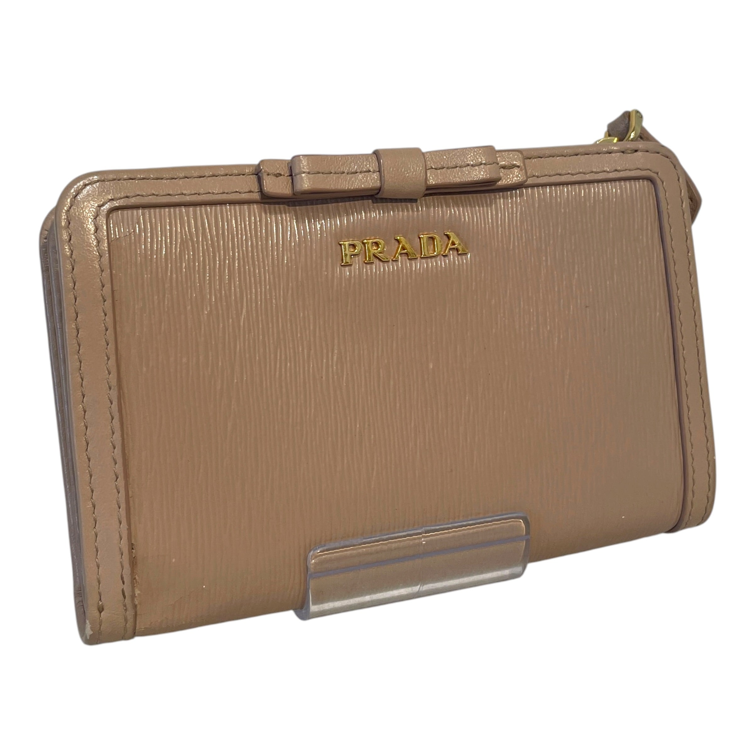 PRADA/Wallet/Leather/BEG/Saffiano Leather Bow Beige Zip view 1