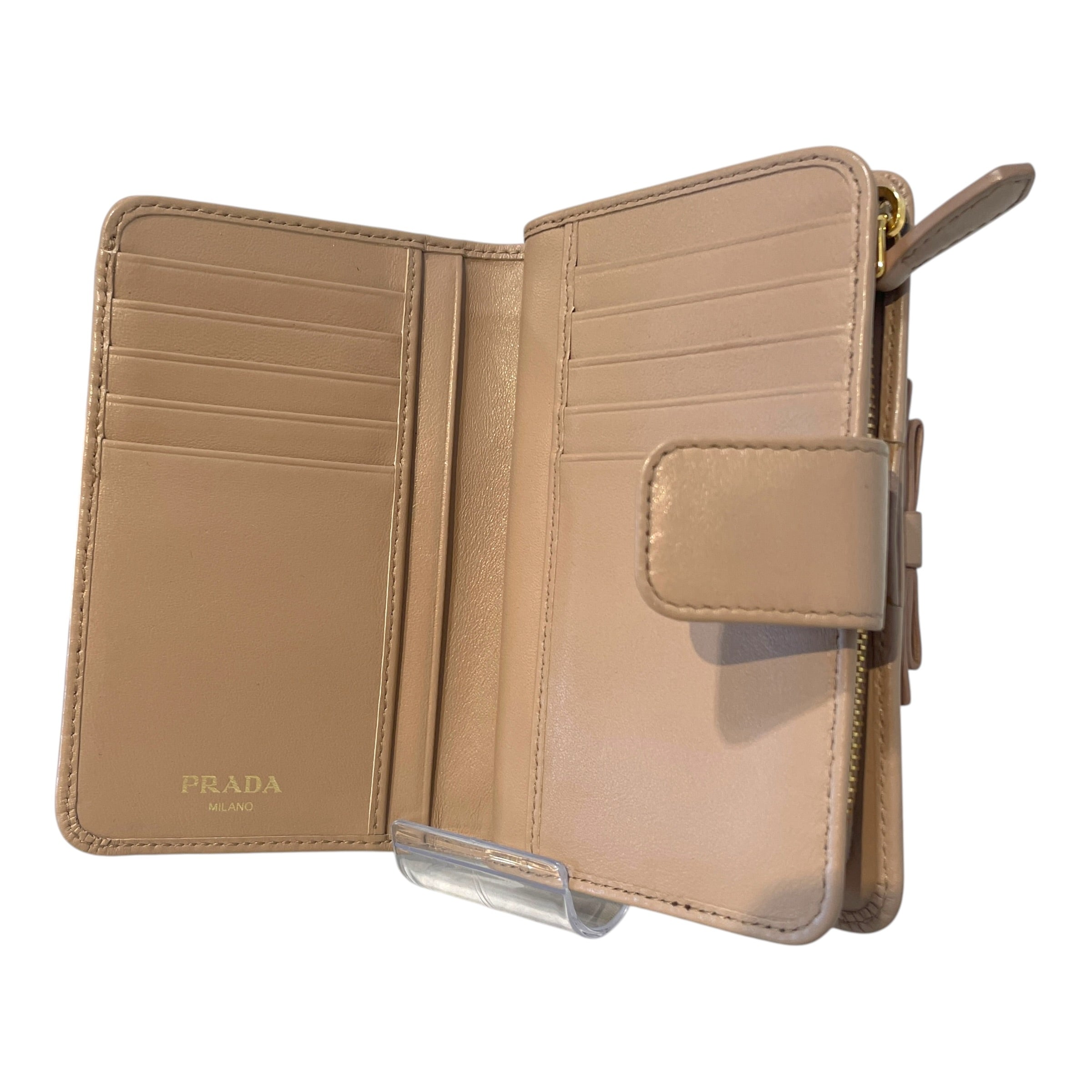 PRADA/Wallet/Leather/BEG/Saffiano Leather Bow Beige Zip view 3