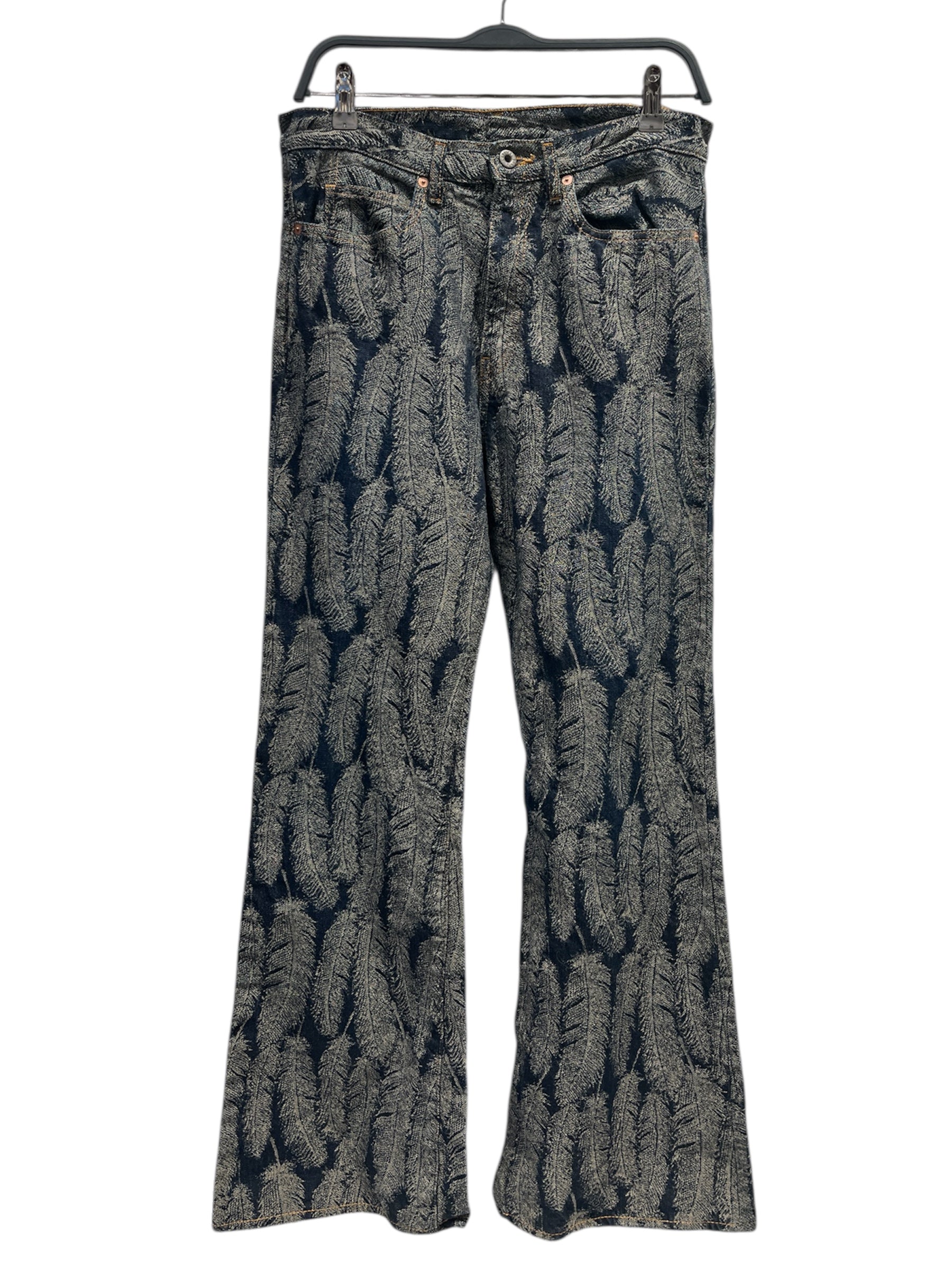 KAPITAL/Pants/32/Denim/NVY/All Over Print/FEATHER PRINT FLARED PANTS view 1