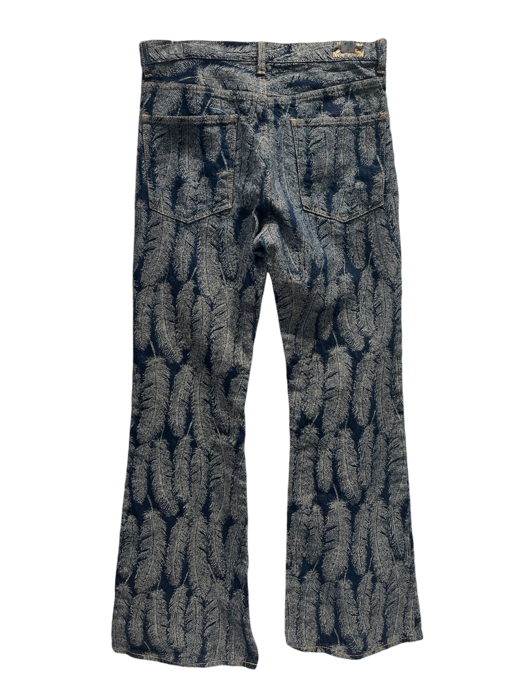 KAPITAL/Pants/32/Denim/NVY/All Over Print/FEATHER PRINT FLARED PANTS view 2