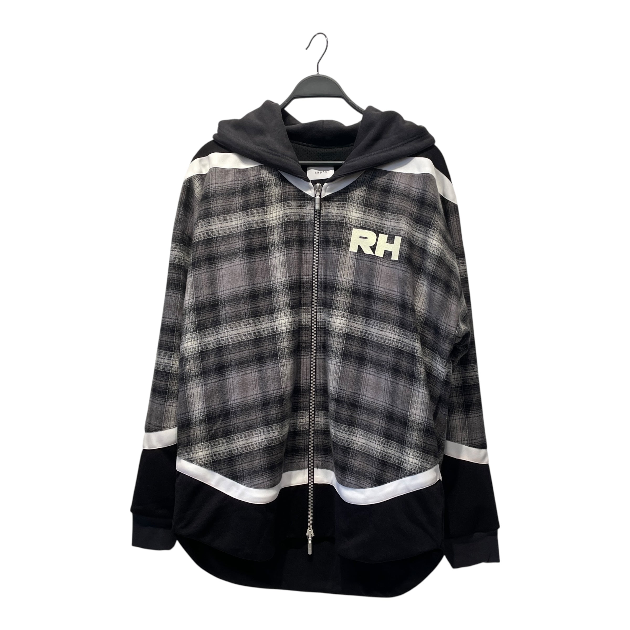 RHUDE/Zip Up Hoodie/M/Plaid/Cotton/GRY/ view 1