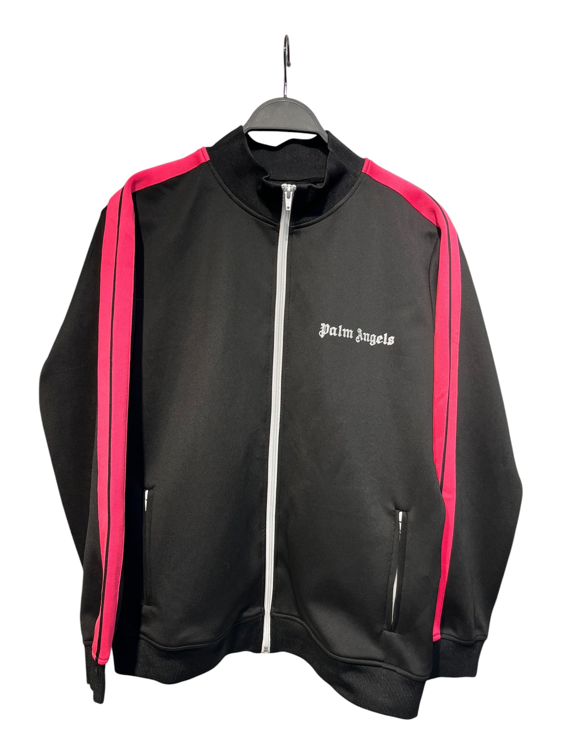 Palm Angels/Track Jkt/M/Polyester/BLK/two pink stripe down arms view 1