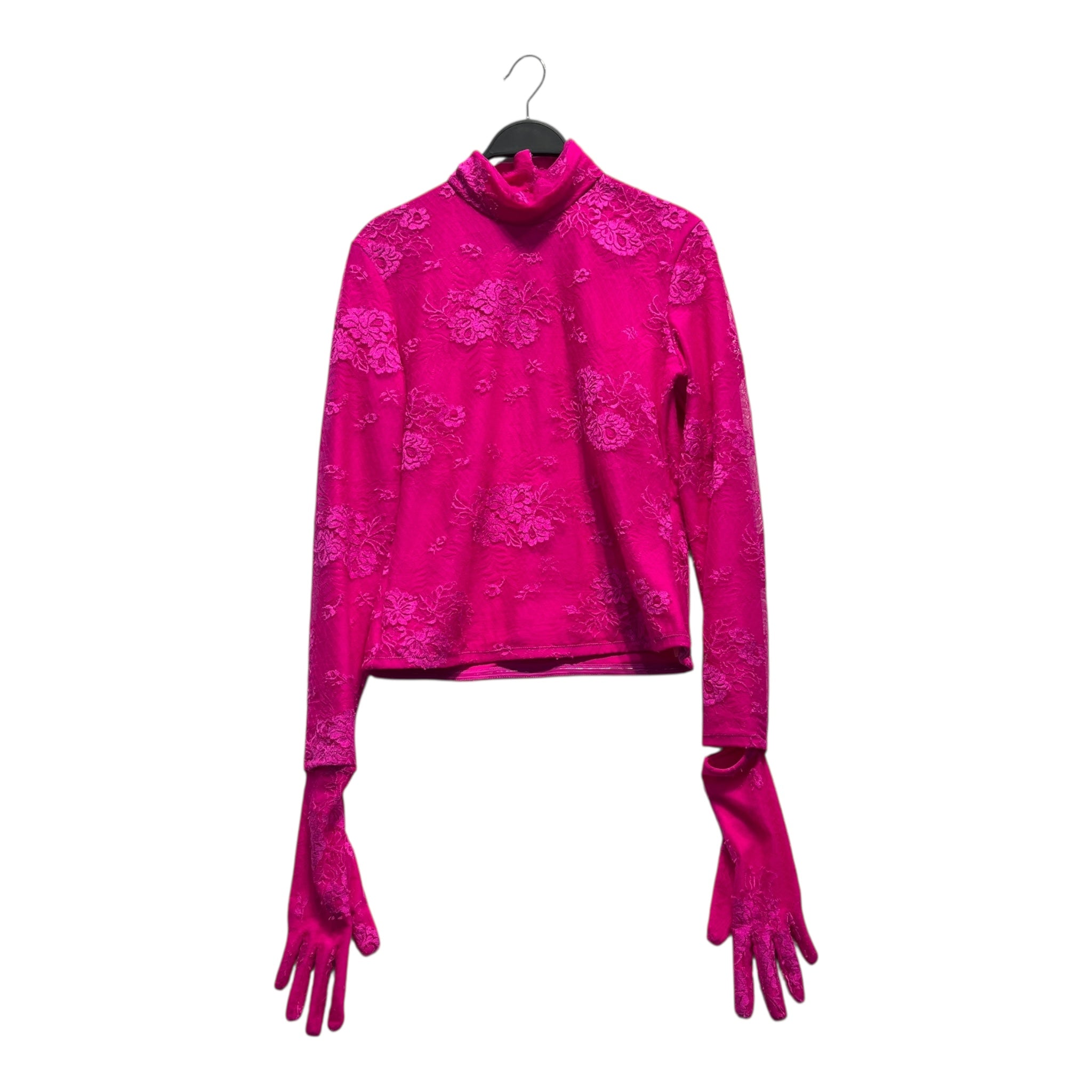 BALENCIAGA/LS Blouse/42/Floral Pattern/Cotton/PNK/LACE TURTLENECK W/ GLOVES view 1