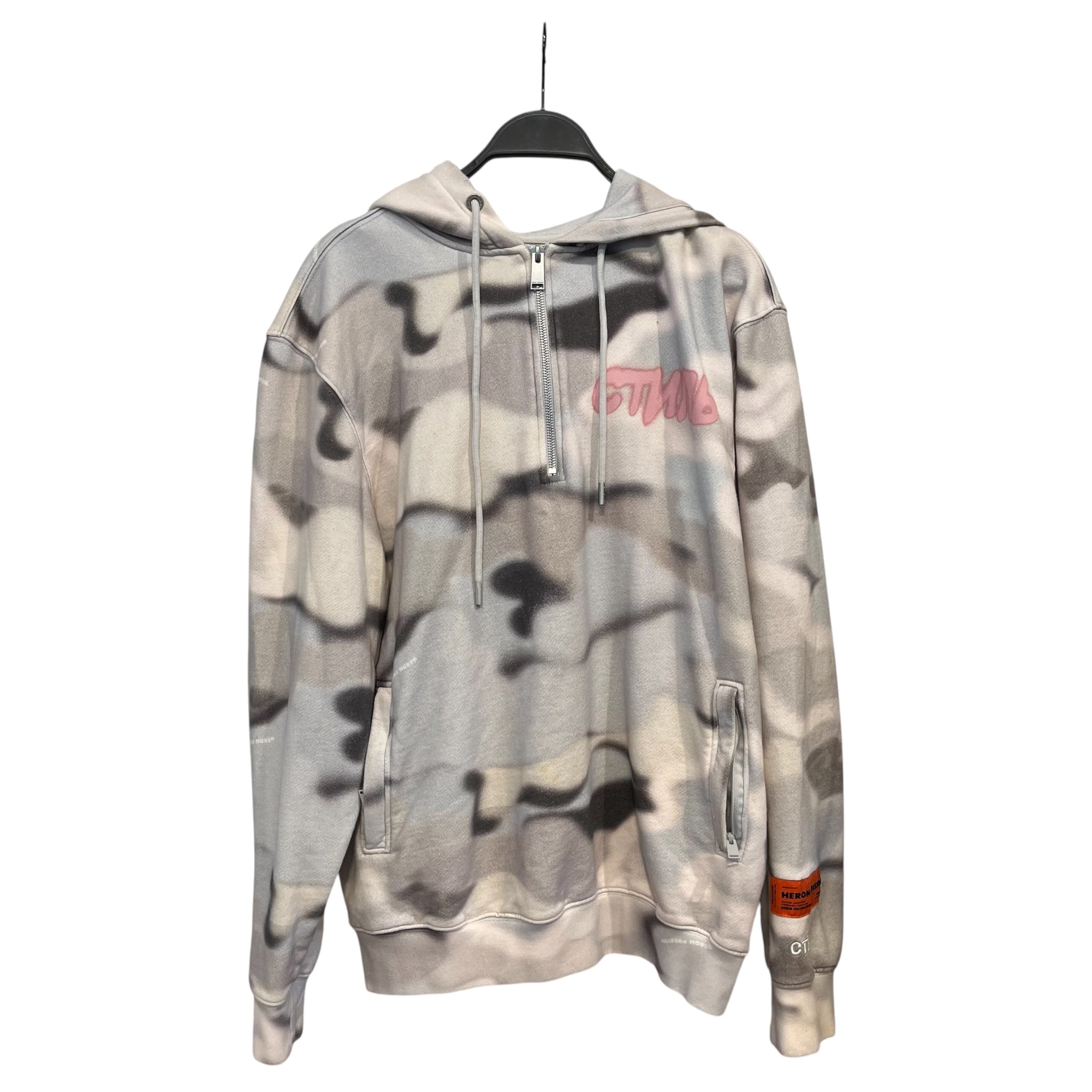HERON PRESTON/Zip Up Hoodie/XS/Cotton/CRM/PINK CYRILLIC LOGO view 1