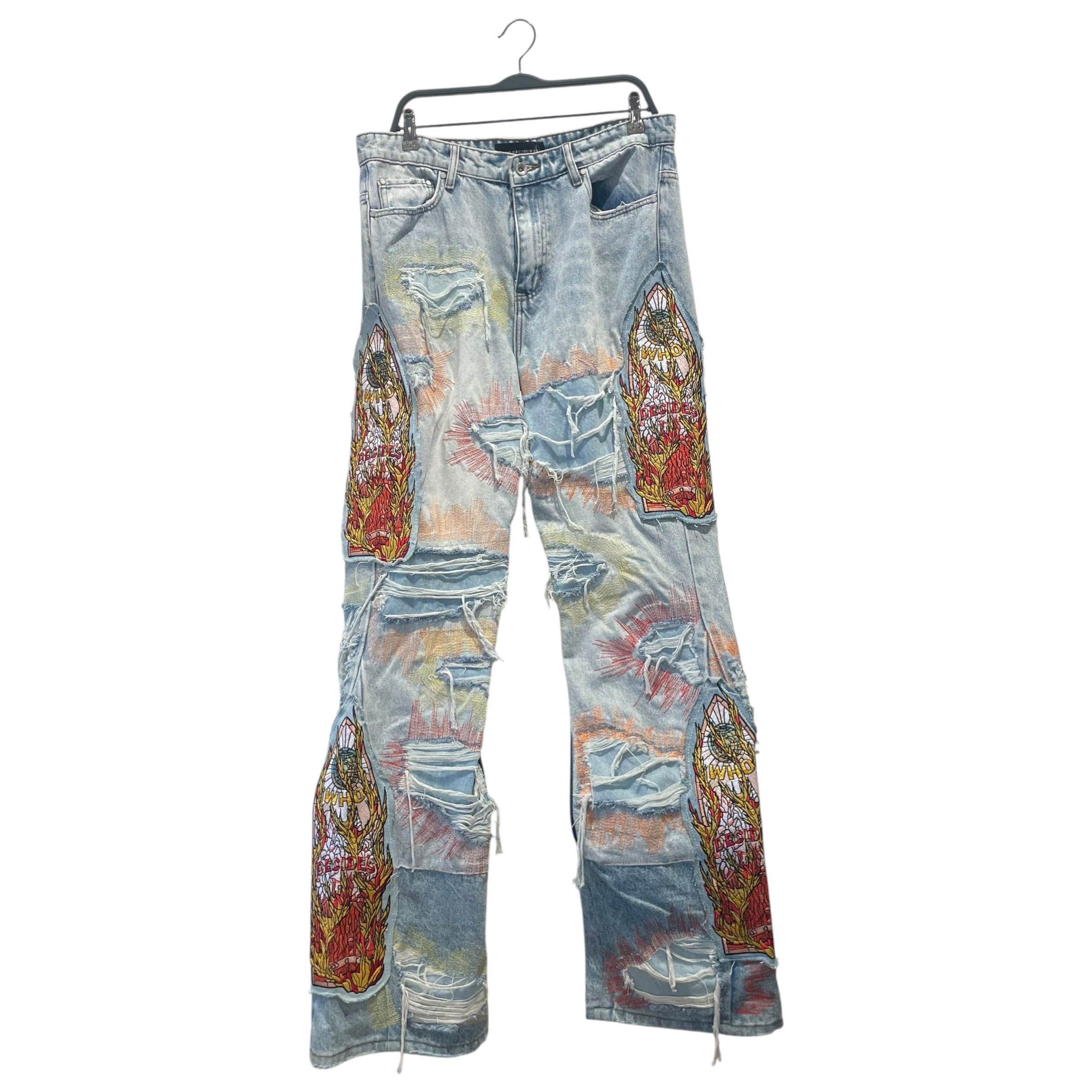 WHO DECIDES WAR/Straight Pants/34/Cotton/BLU/All Over Print/Who Decides War  Sky Colorway view 1