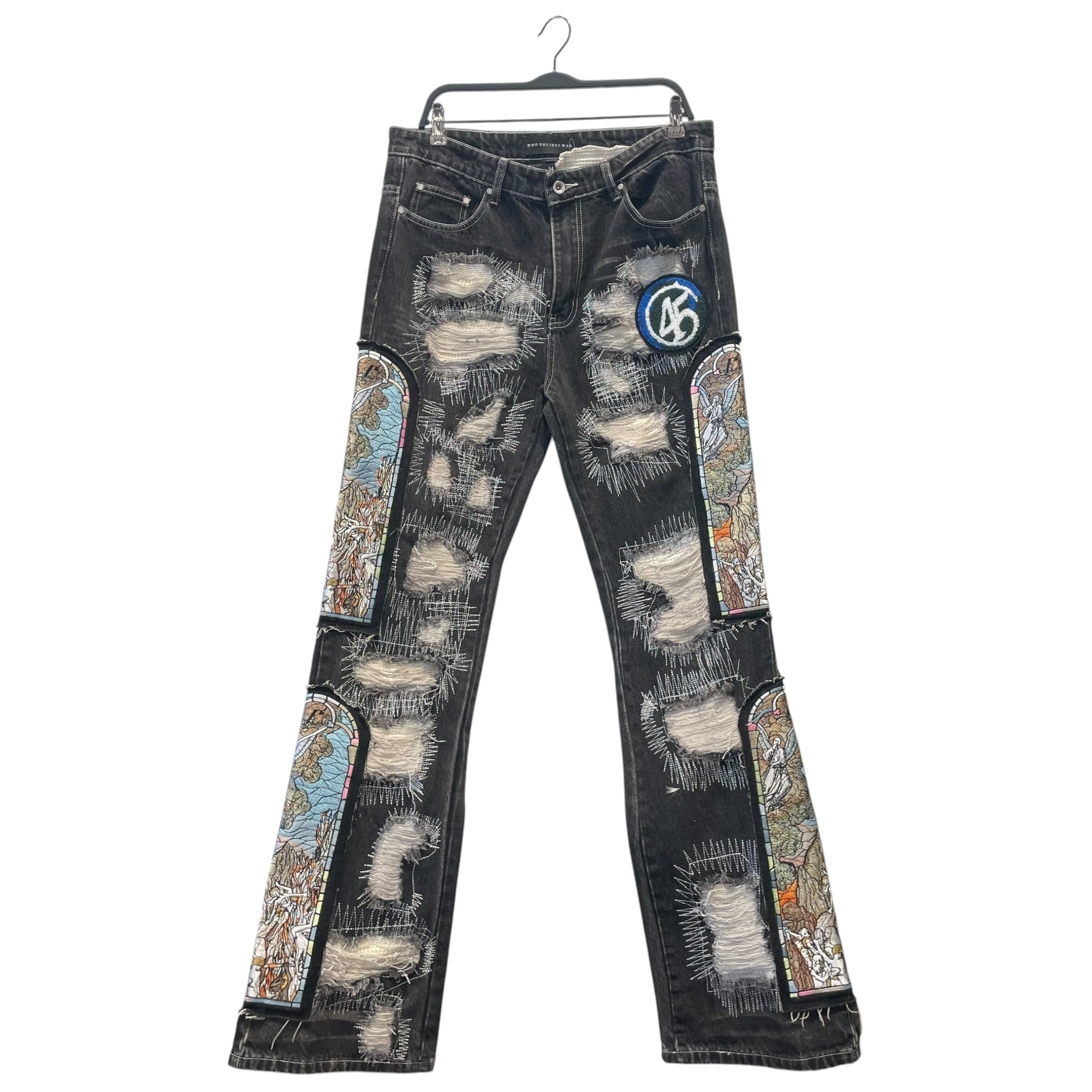 WHO DECIDES WAR/Straight Pants/34/Cotton/BLK/All Over Print/Who Decides War 45 Patch view 1