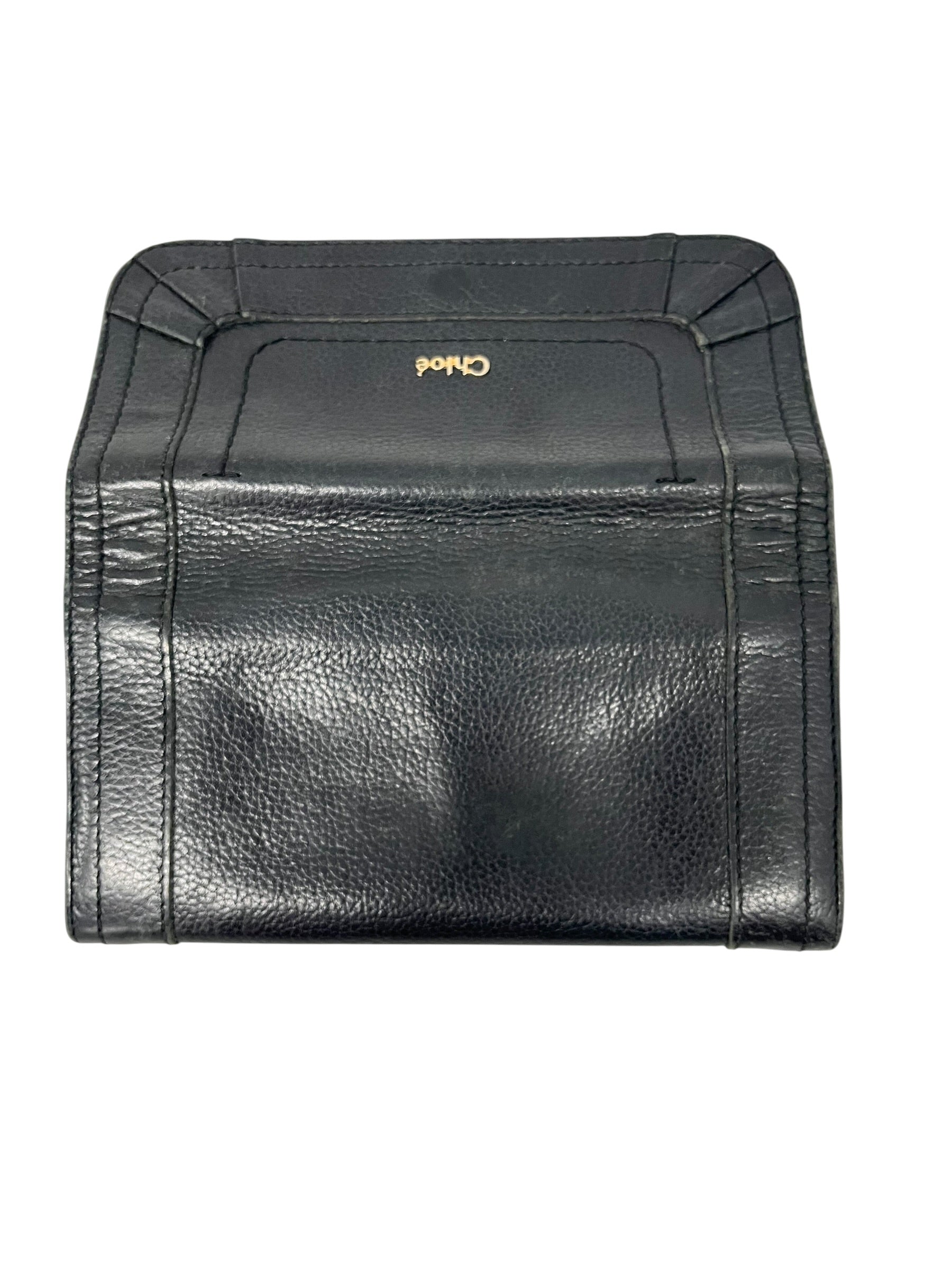 Chloe/Long Wallet/Leather/BLK/gold chloe logo wallet view 6