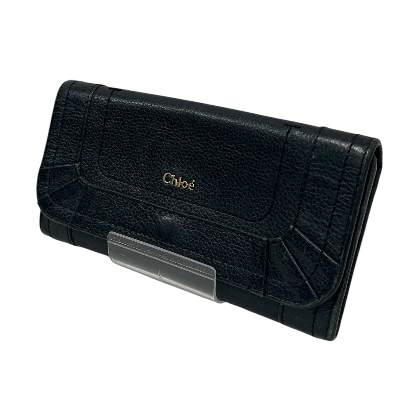 Chloe/Long Wallet/Leather/BLK/gold chloe logo wallet view 1