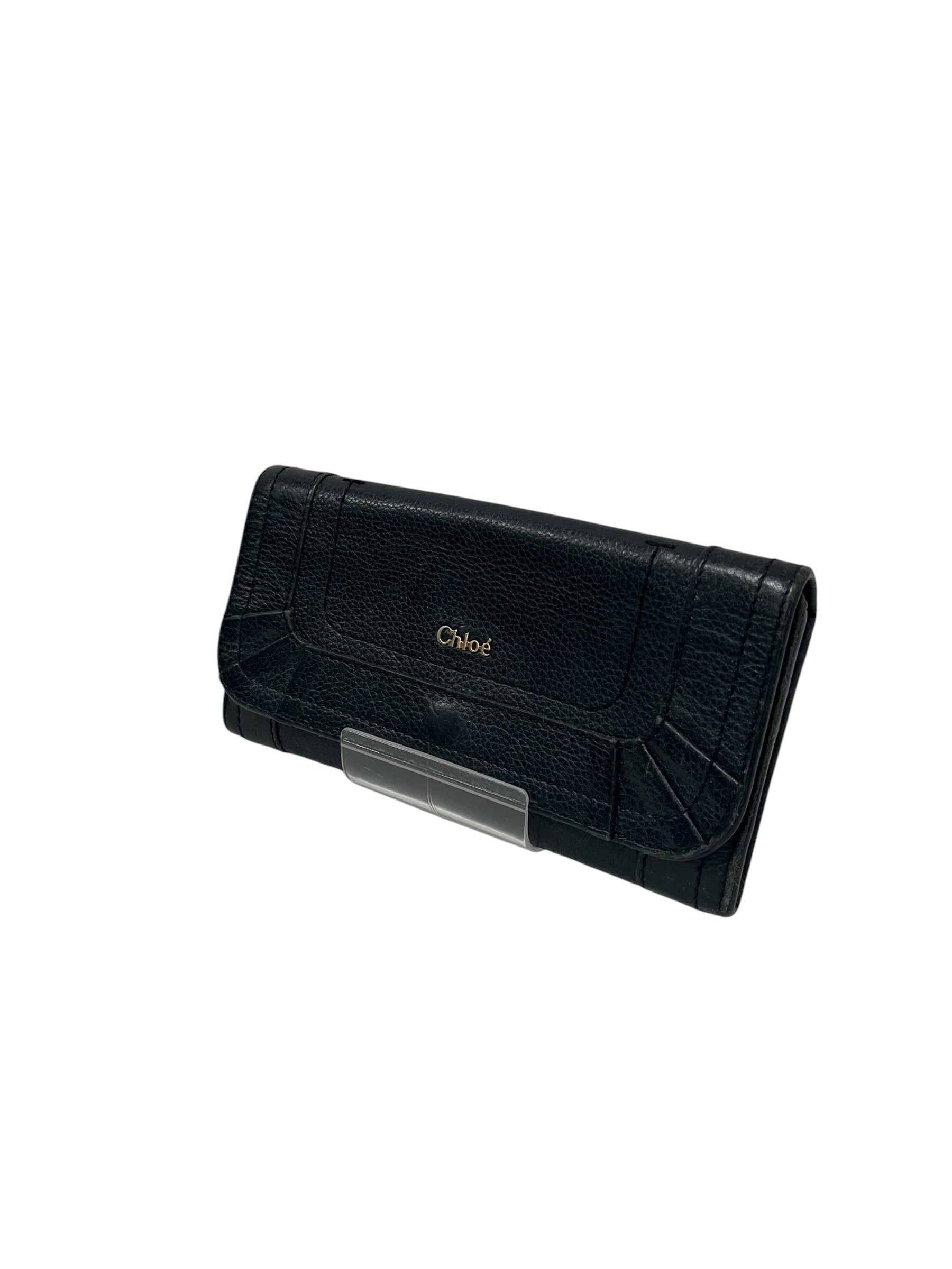 Chloe/Long Wallet/Leather/BLK/gold chloe logo wallet view 3