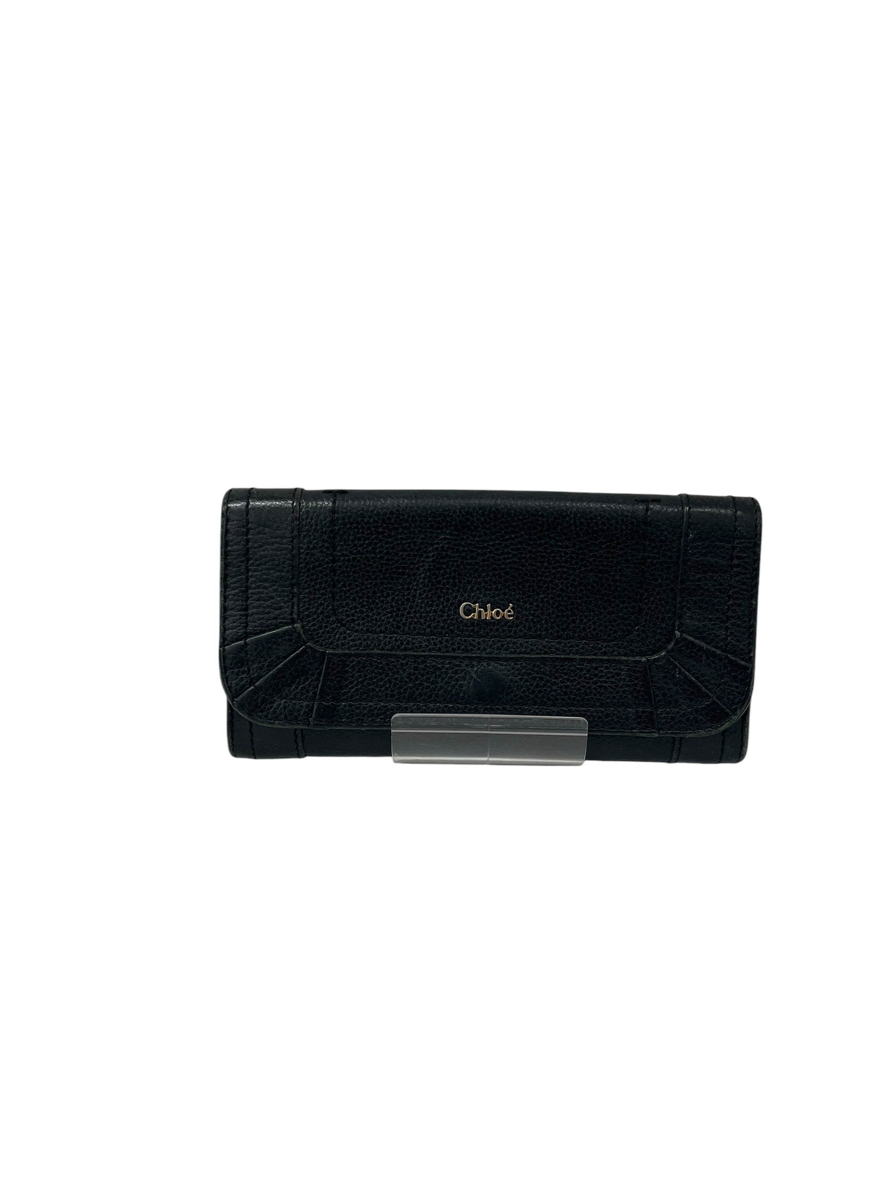 Chloe/Long Wallet/Leather/BLK/gold chloe logo wallet view 1