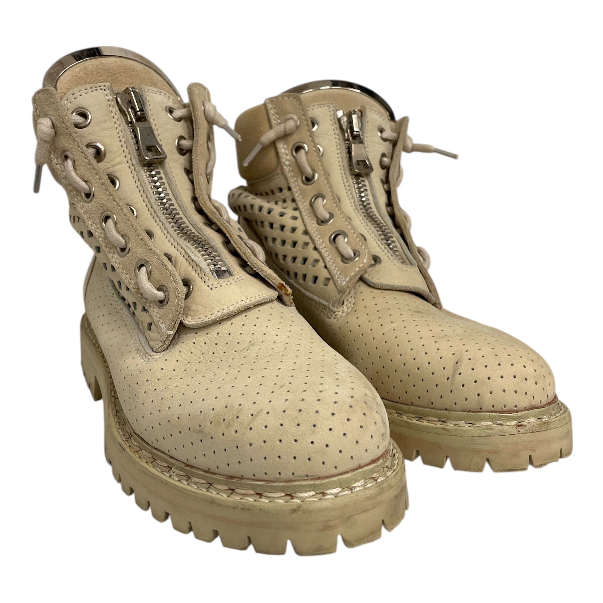 BALMAIN/Lace Up Boots/EU 36/CRM/lazercut w frontzip over laces view 1