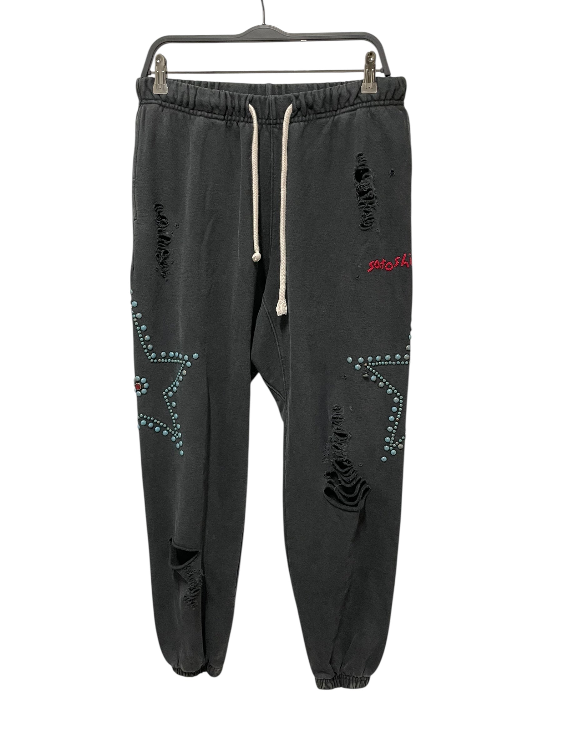 SATOSHI NAKAMOTO/Pants/M/Cotton/BLK/BEADED STARS SWEATS view 1
