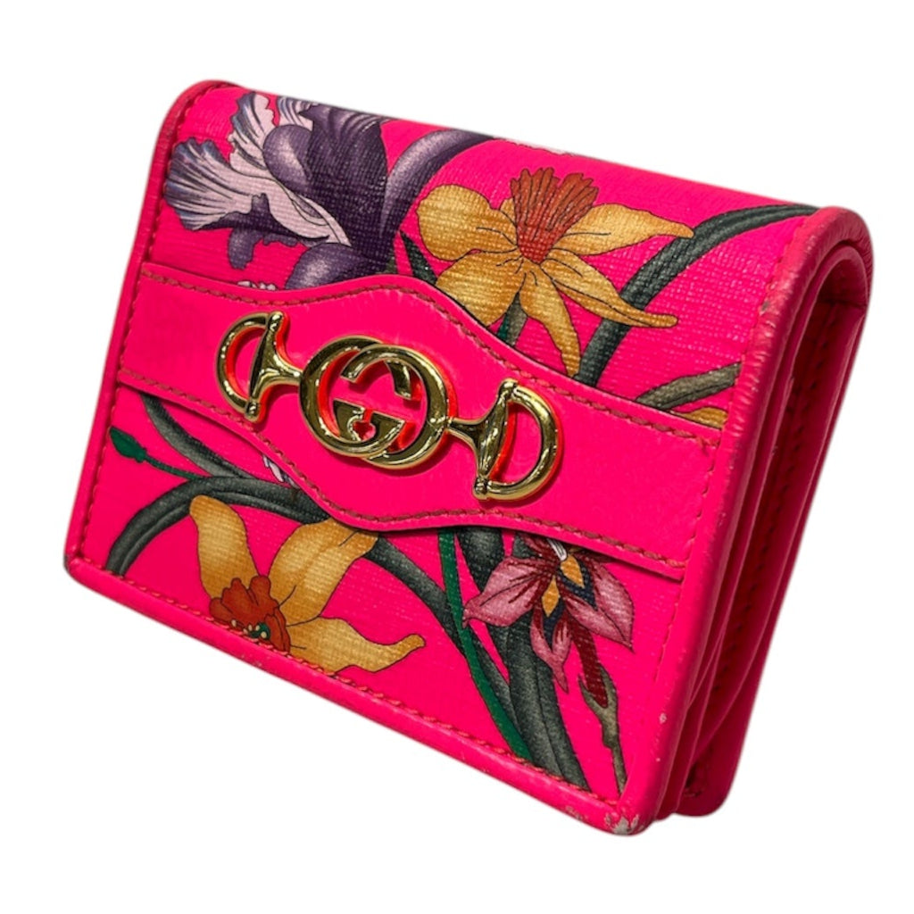 GUCCI/Bifold Wallet/Floral Pattern/Leather/PNK/ view 1