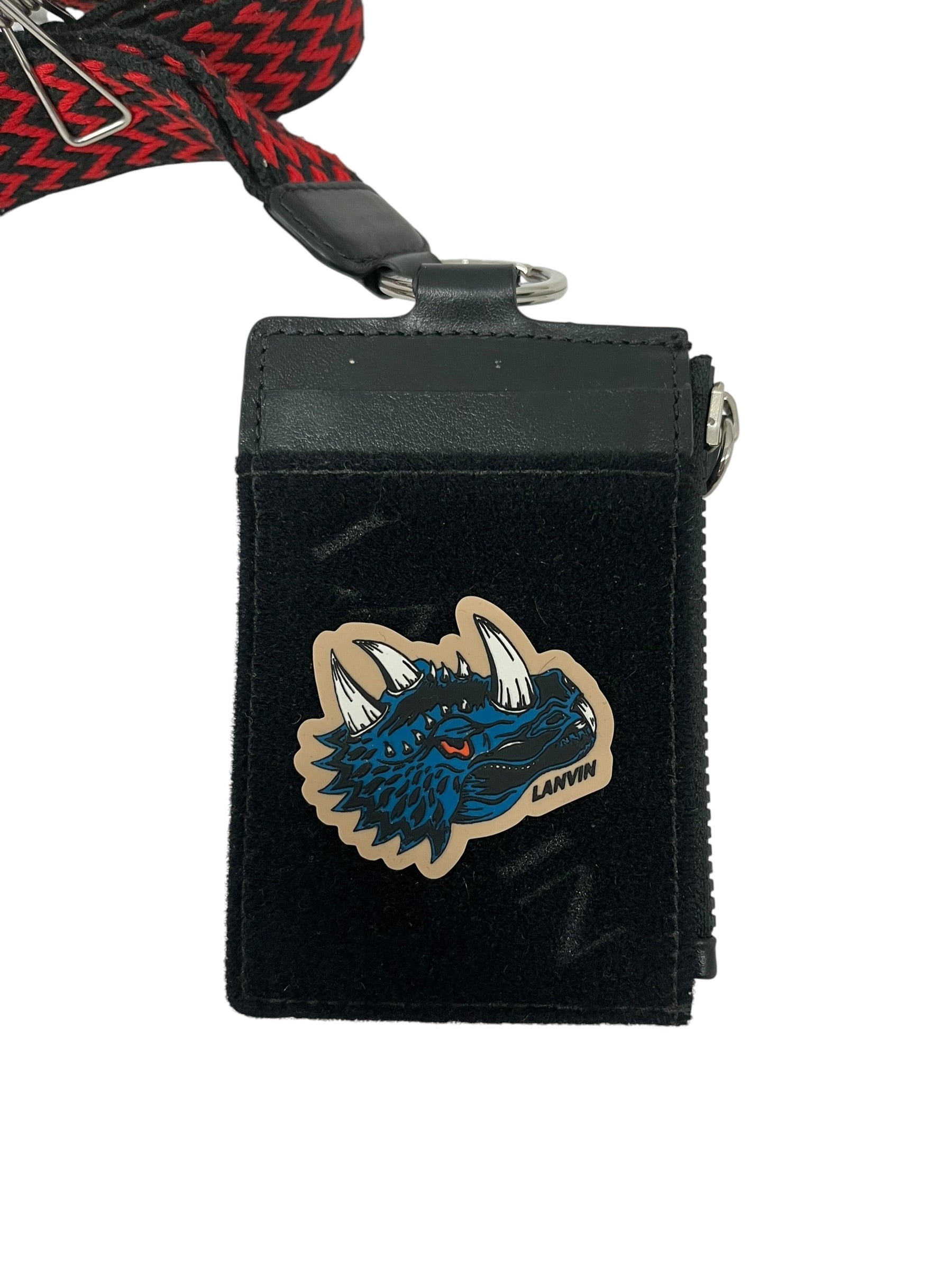 LANVIN/Card Case/Leather/BLK/RED LACE LOOP/DINOSAUR PATCH view 3