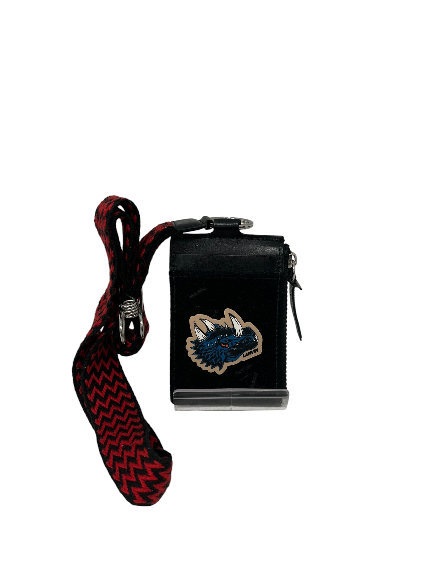 LANVIN/Card Case/Leather/BLK/RED LACE LOOP/DINOSAUR PATCH view 1