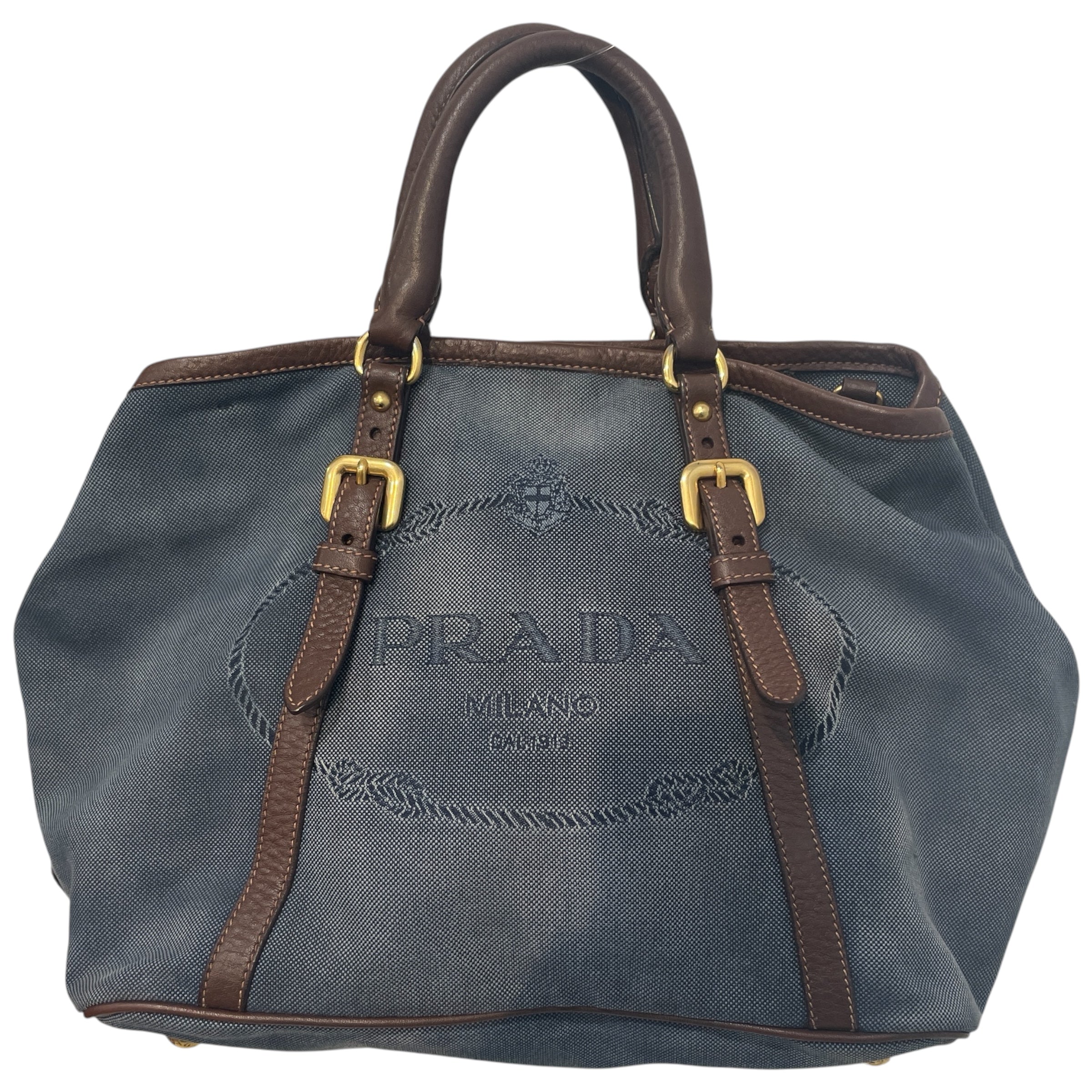 PRADA/Bag/Cotton/BLU/Blue Canvas LEather Trimmed view 1
