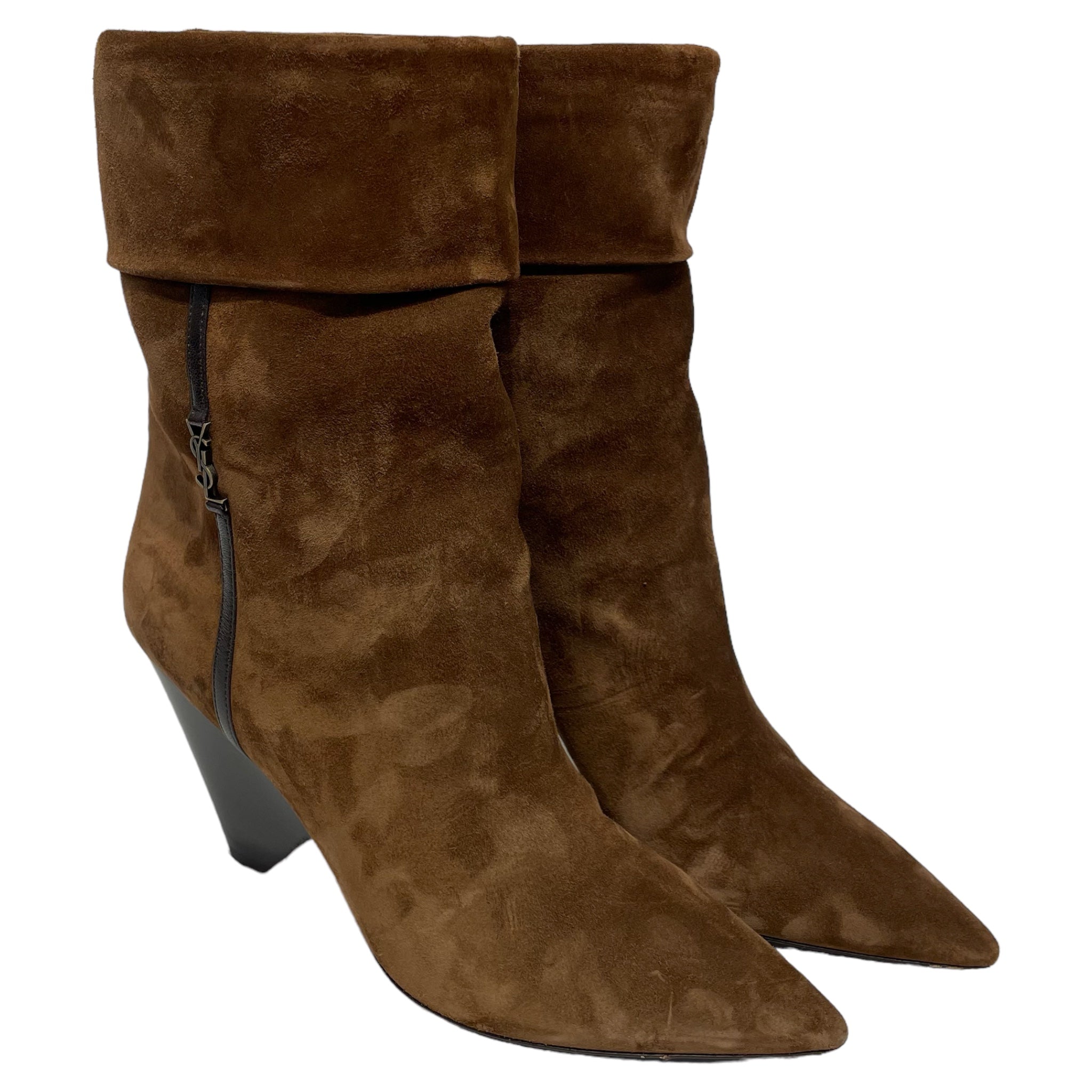 SAINT LAURENT/Ankle Boots/EU 38.5/Plain/Suede/BRW//NIKKI BOOTS/ view 1