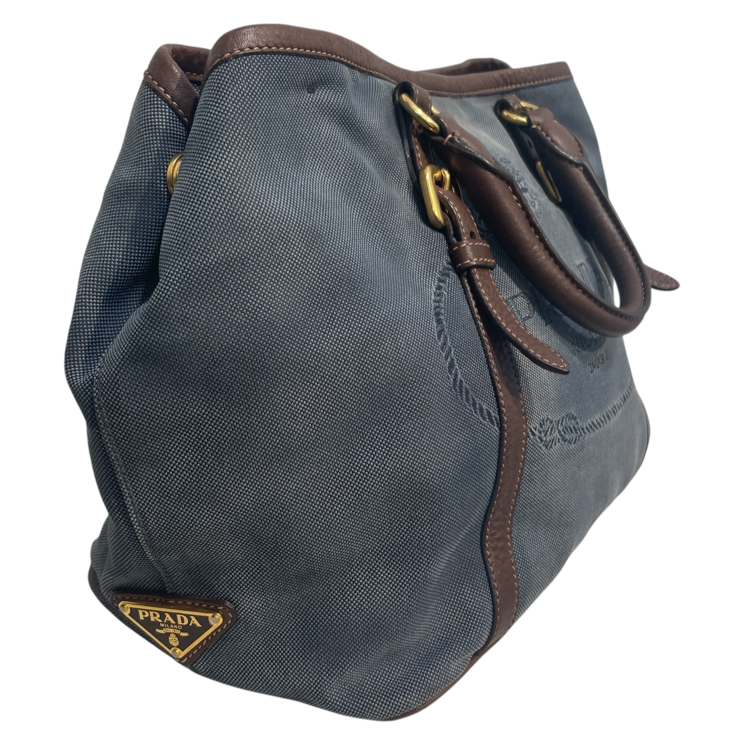 PRADA/Bag/Cotton/BLU/Blue Canvas LEather Trimmed view 3