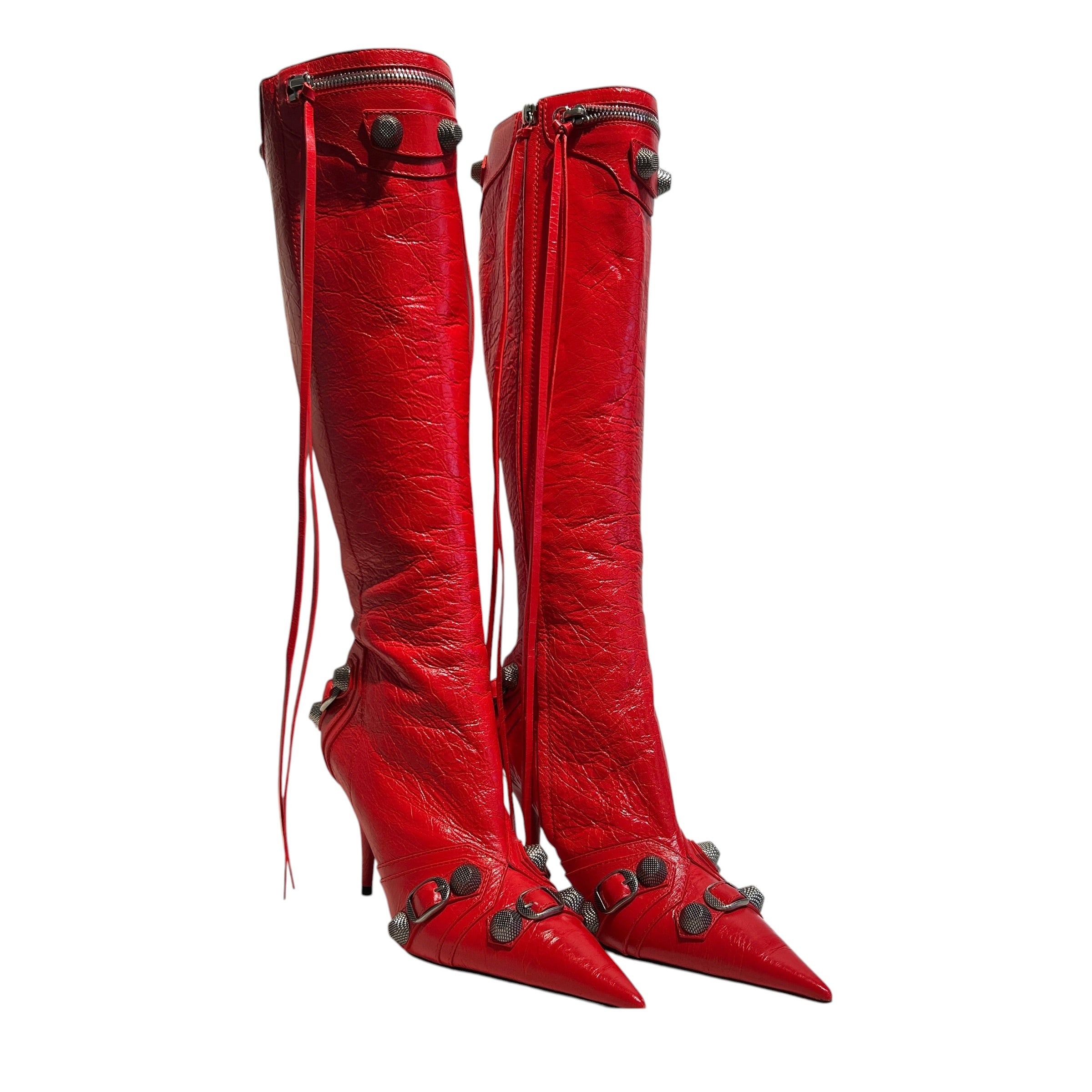 BALENCIAGA/Boots/EU 37/Leather/RED/Cagole Red Knee High view 1