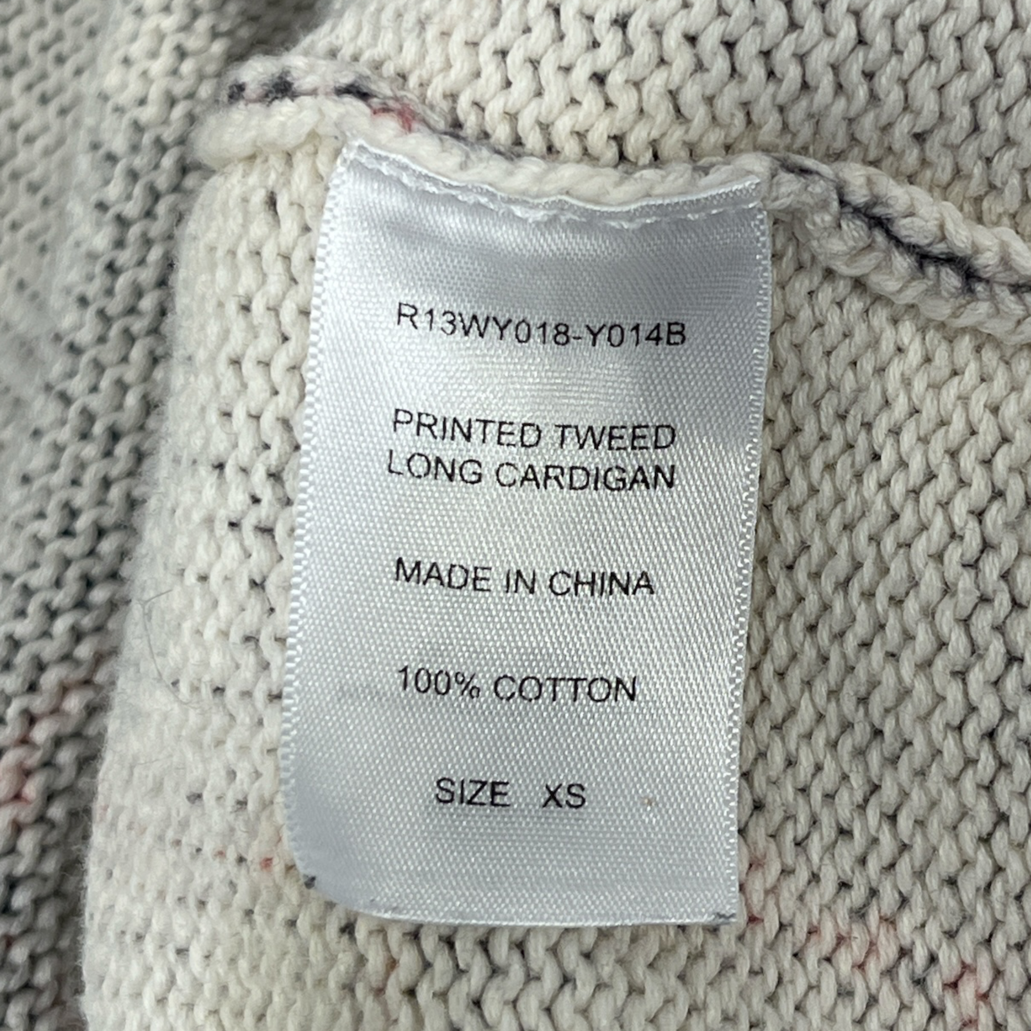 R13/Cardigan/XS/Cotton/MLT/TWEED DISTRESSED LONG CARDIGAN view 3