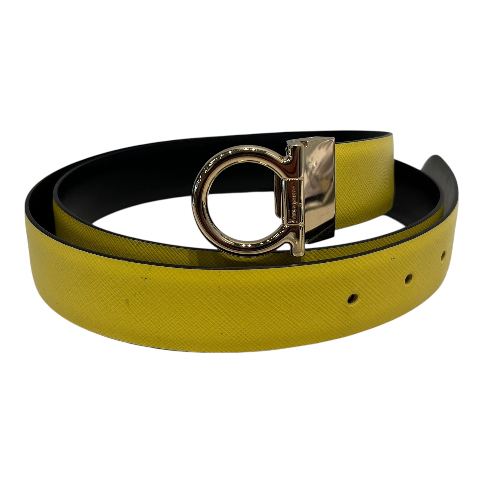 Salvatore Ferragamo/Belt/Leather/YEL/reversible blk/ylw gold logo view 1