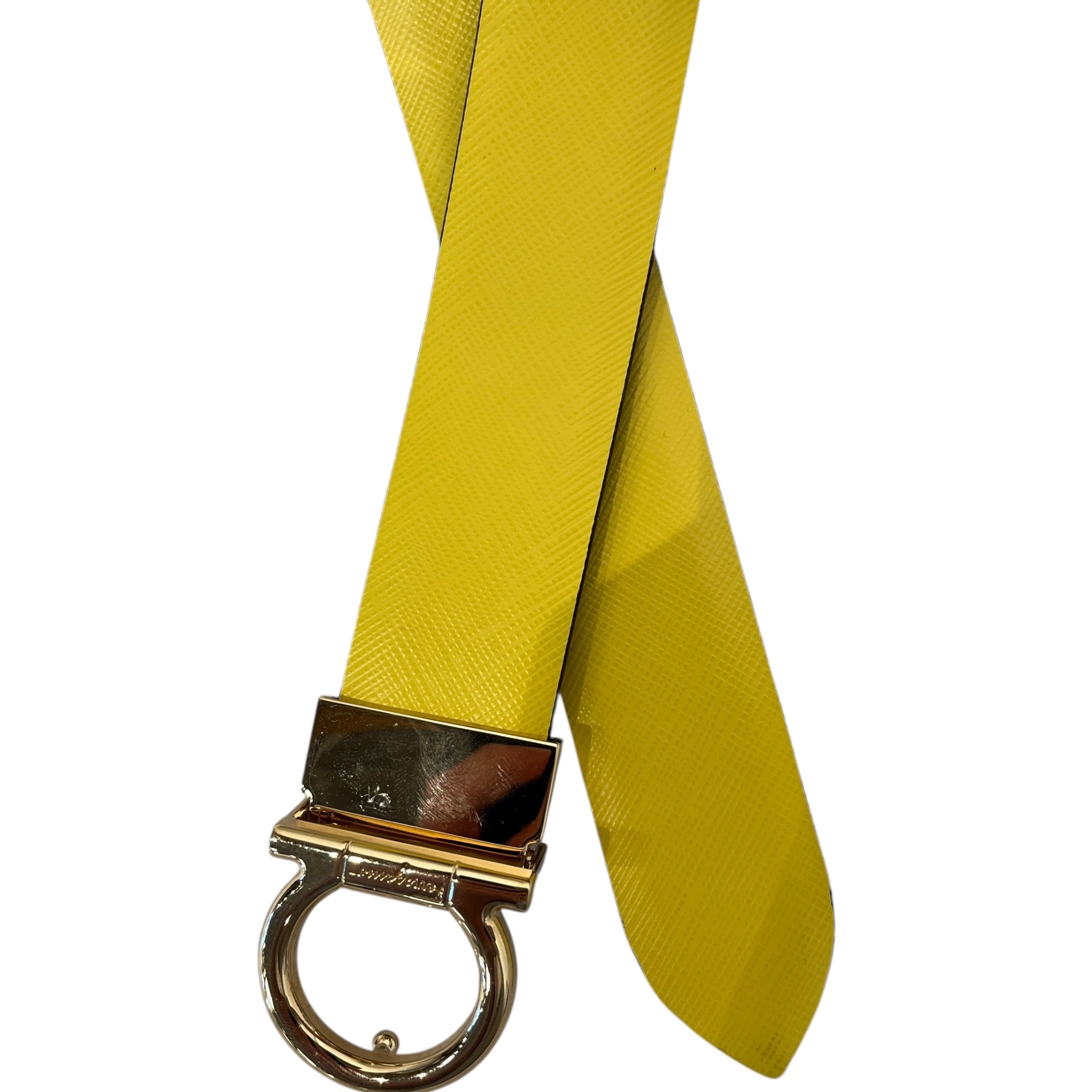 Salvatore Ferragamo/Belt/Leather/YEL/reversible blk/ylw gold logo view 2