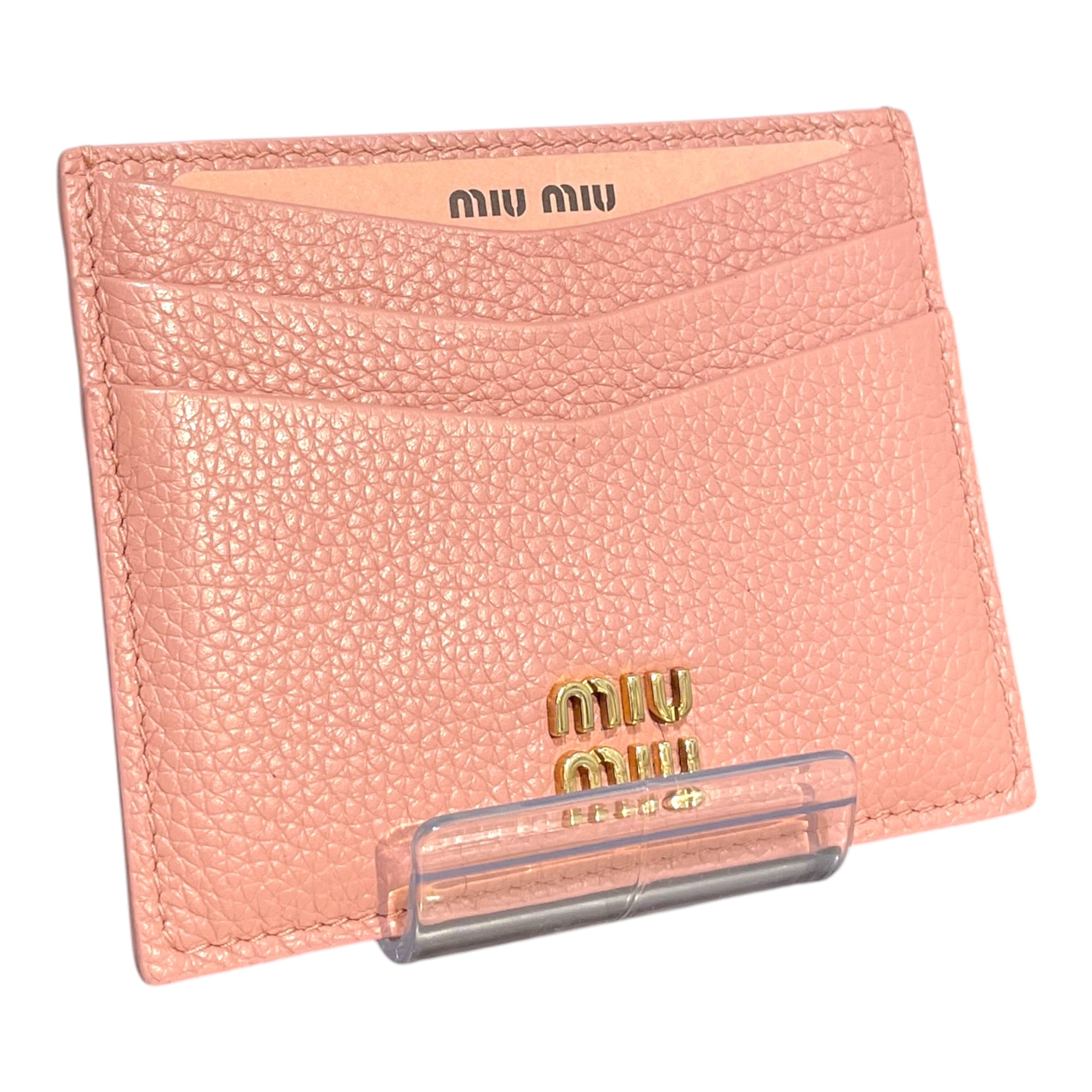 MIU MIU/Wallet/Leather/PNK/Gold Metal Logo Card Holder view 1