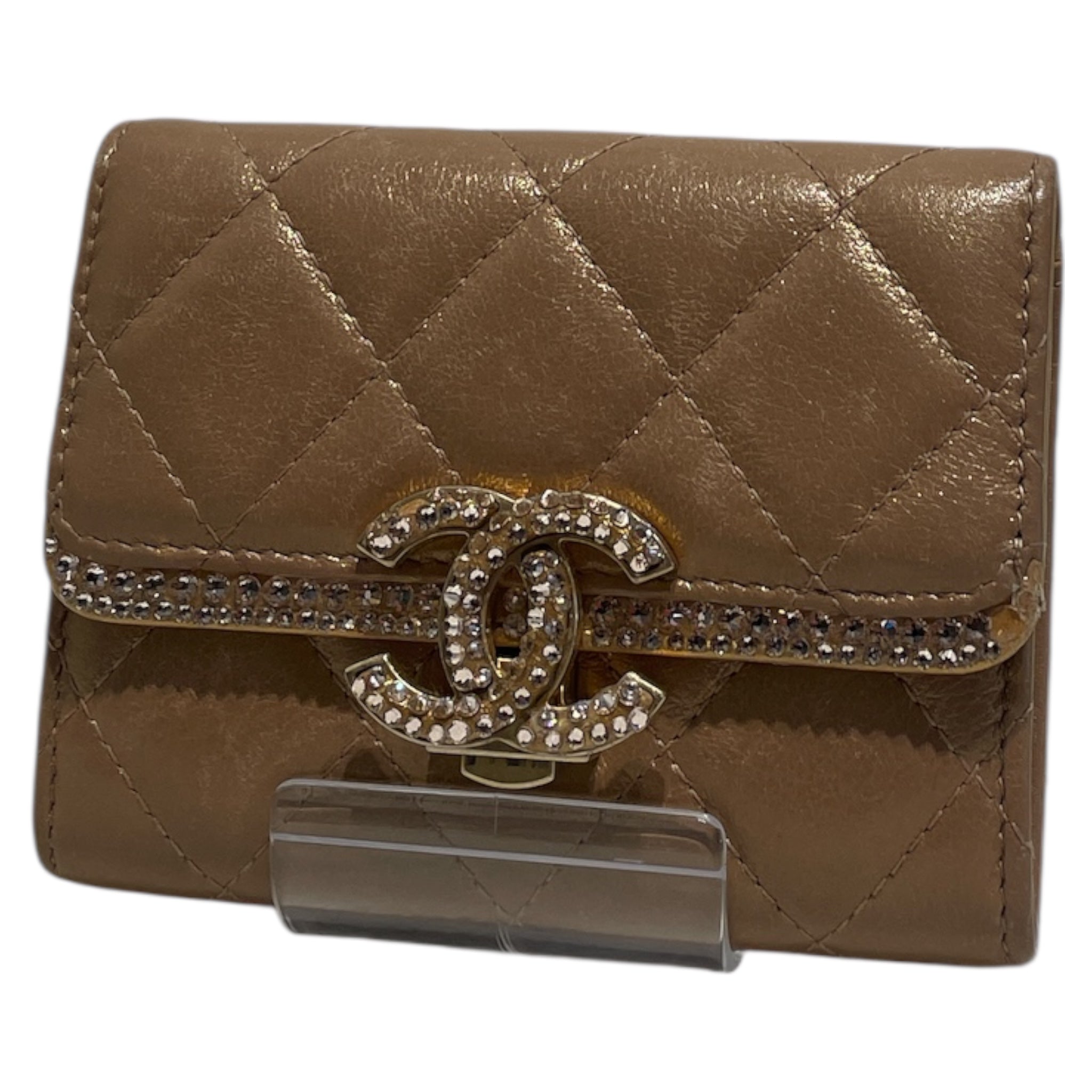 CHANEL/Bifold Wallet/Leather/BEG/SWARVARSKI view 1