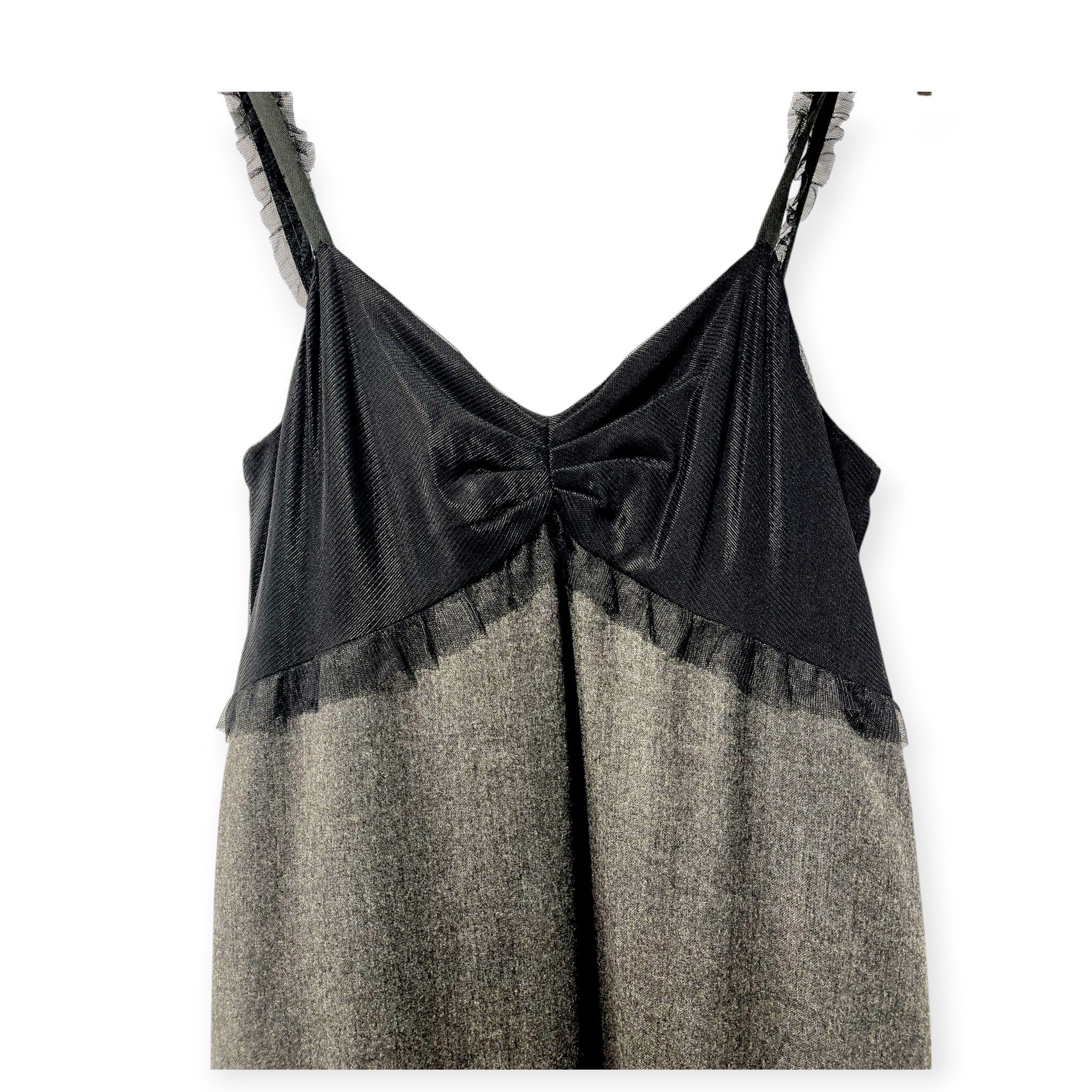 MIU MIU/Dress/38/Wool/GRY/Midi Length/NET RUFFLE TOP BLACK TRIM view 3