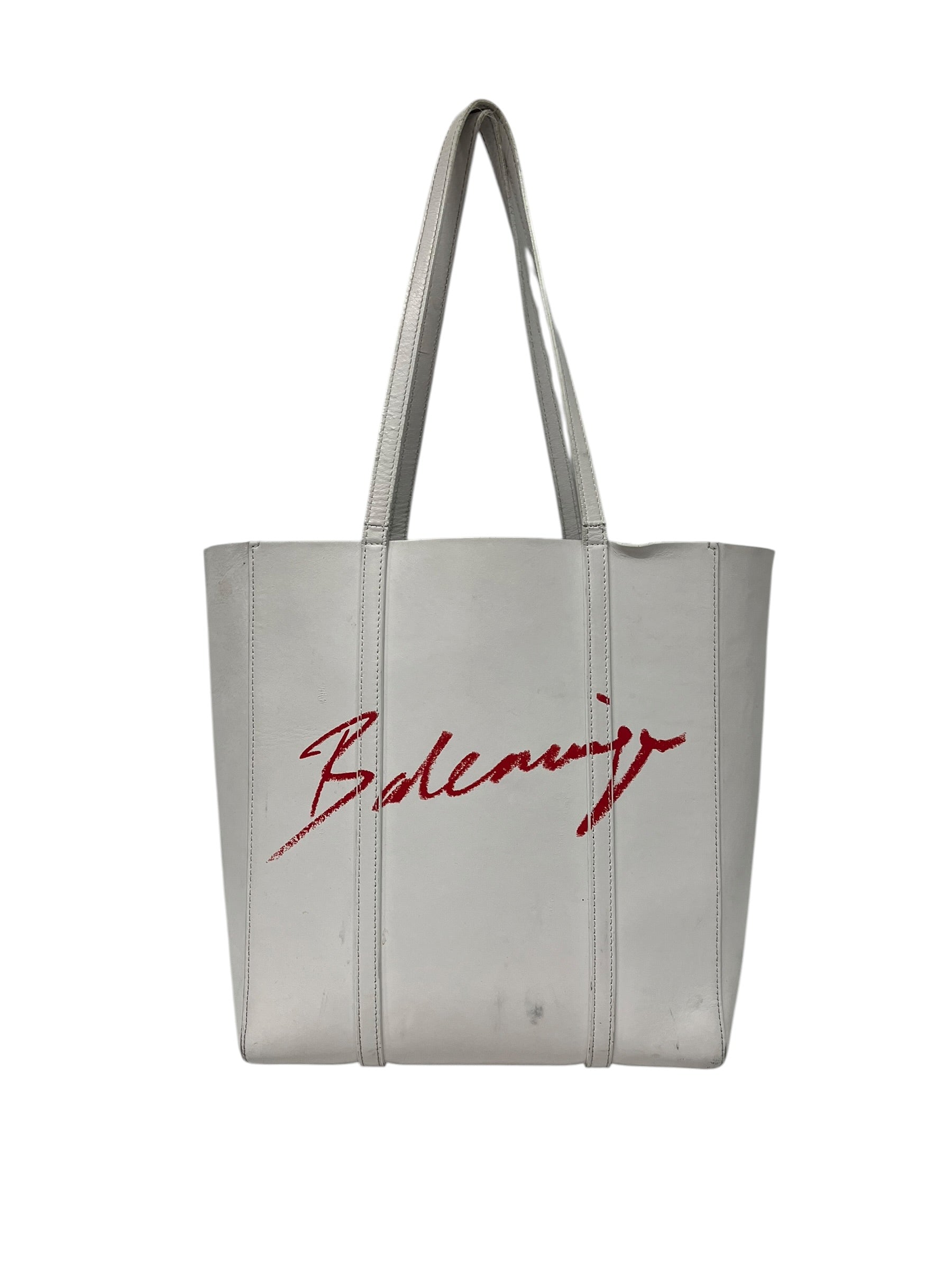 BALENCIAGA/Tote Bag/Leather/WHT/SCRIPT LOGO INTERIOR POCKET view 1