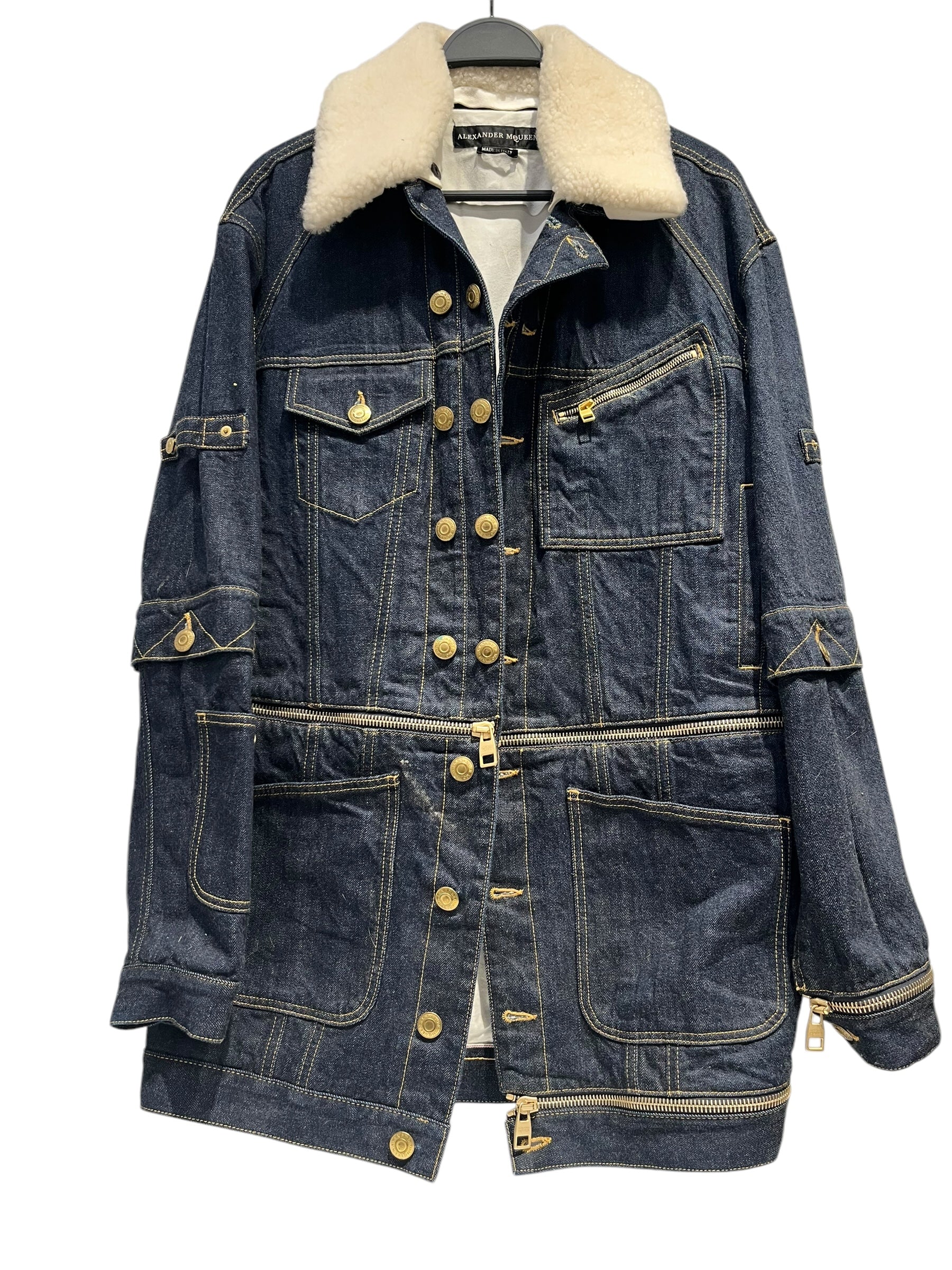 Alexander McQueen/Denim Jkt/46/Denim/NVY/Fur collar view 1