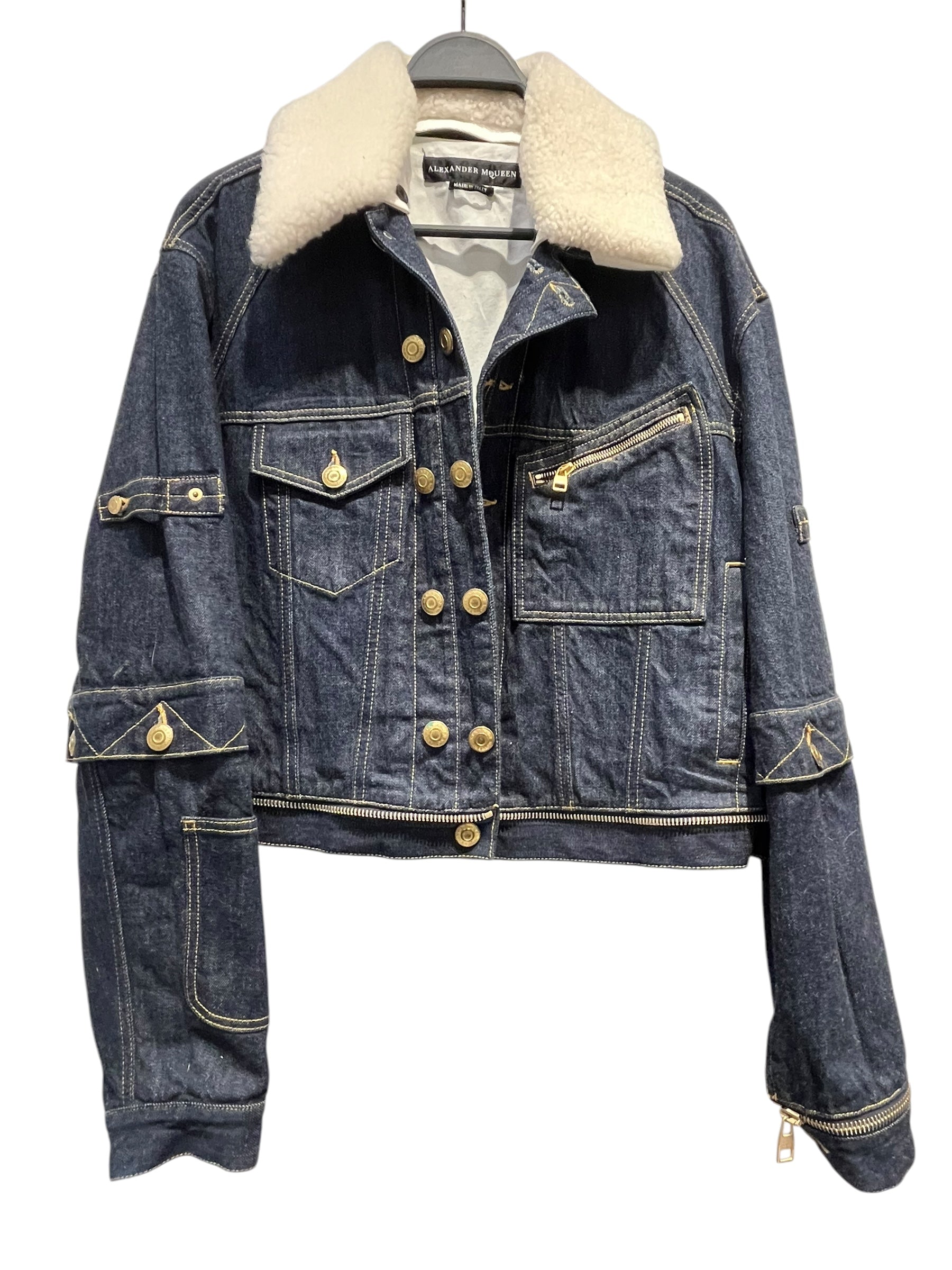 Alexander McQueen/Denim Jkt/46/Denim/NVY/Fur collar view 4