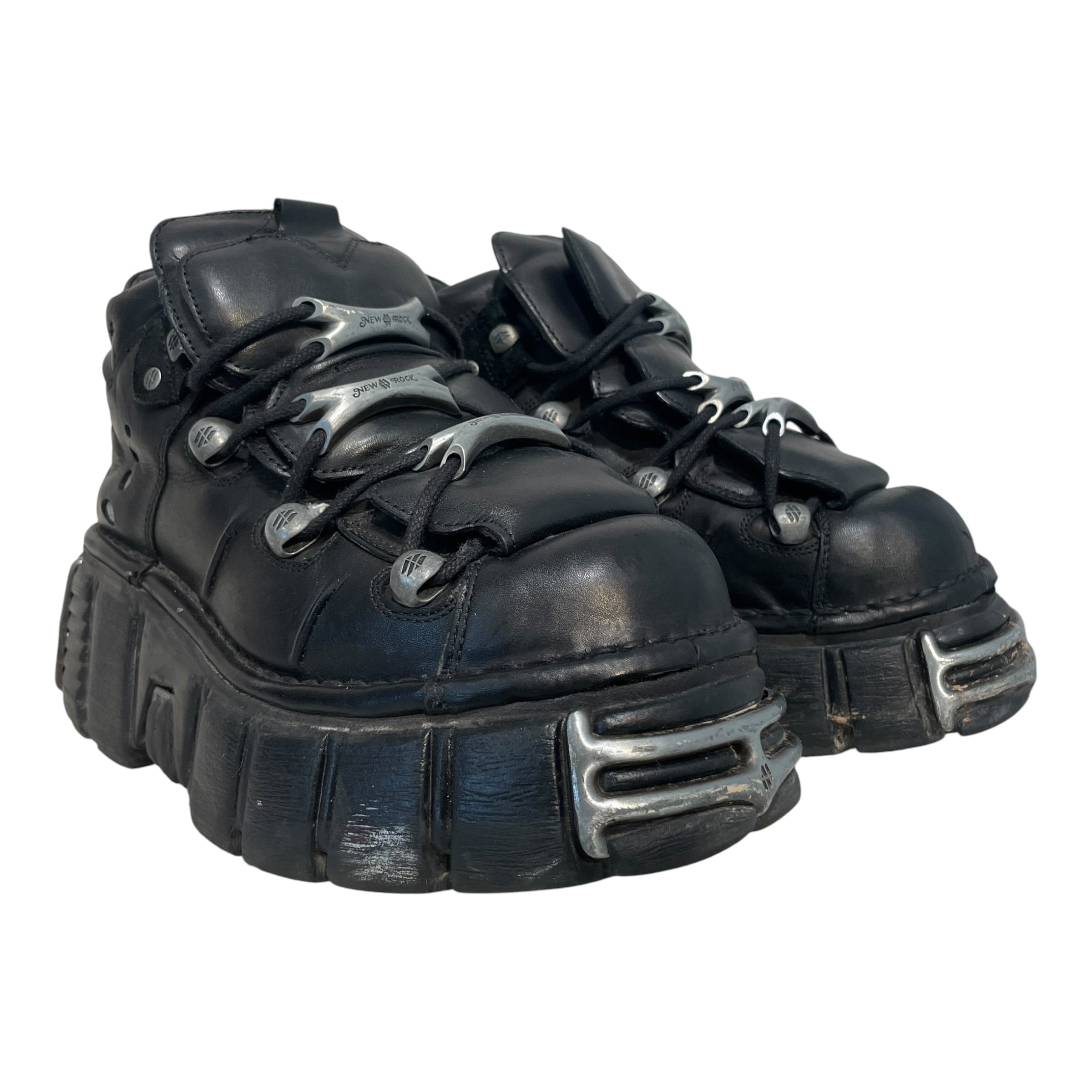 NEW ROCK/Lace Up Boots/EU 42/Leather/BLK/Black M-106 Metallic Platform view 1